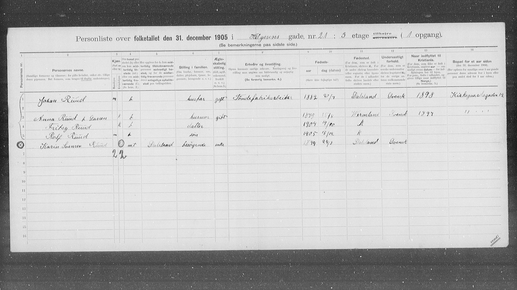 OBA, Municipal Census 1905 for Kristiania, 1905, p. 19684