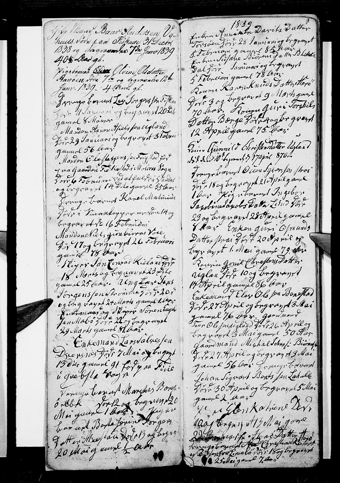 Oddernes sokneprestkontor, SAK/1111-0033/F/Fb/Fba/L0004: Parish register (copy) no. B 4, 1837-1846, p. 3