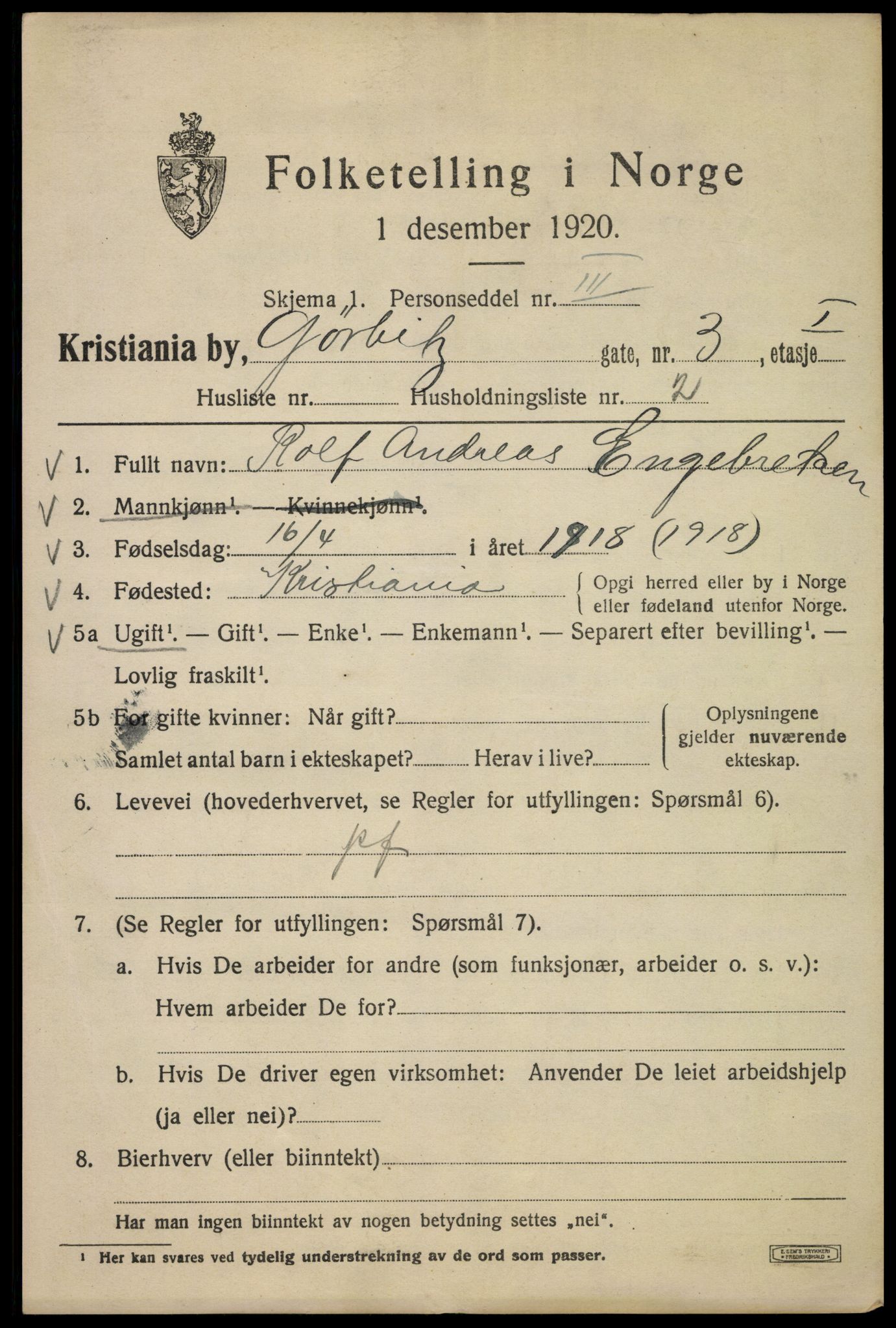 SAO, 1920 census for Kristiania, 1920, p. 262485