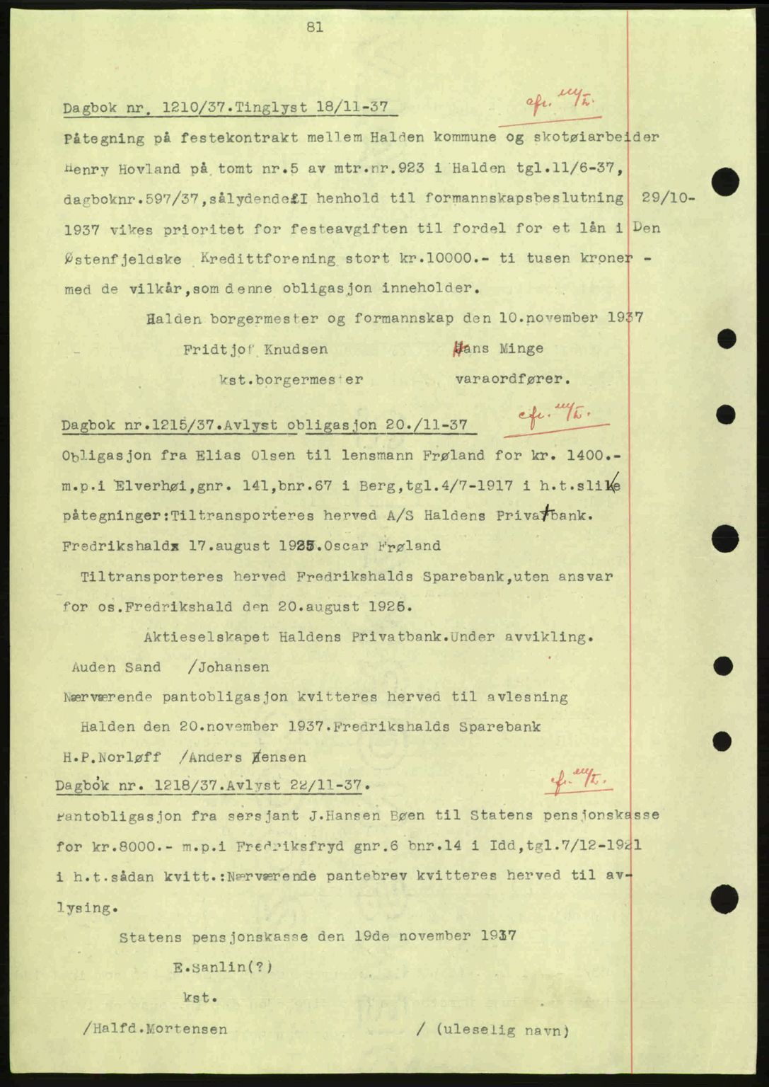 Idd og Marker sorenskriveri, AV/SAO-A-10283/G/Gb/Gbc/L0001: Mortgage book no. B1-3, 1936-1939, Diary no: : 1210/1937