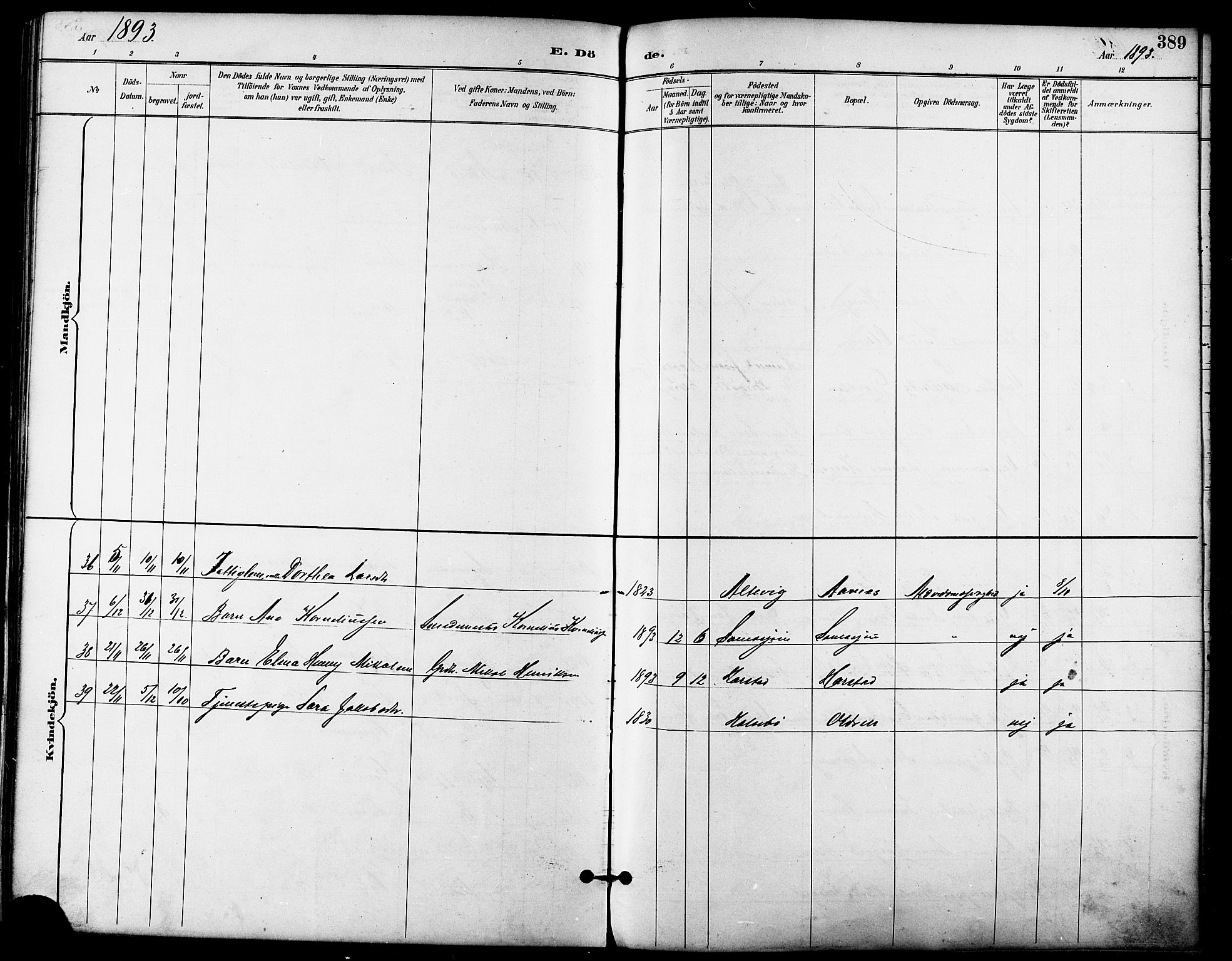 Trondenes sokneprestkontor, SATØ/S-1319/H/Ha/L0016kirke: Parish register (official) no. 16, 1890-1898, p. 389