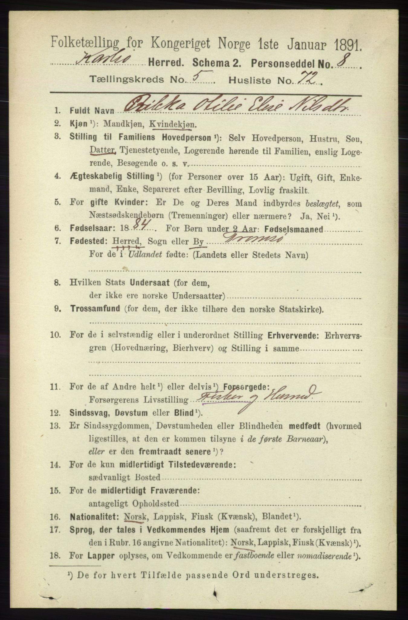 RA, 1891 census for 1936 Karlsøy, 1891, p. 1790