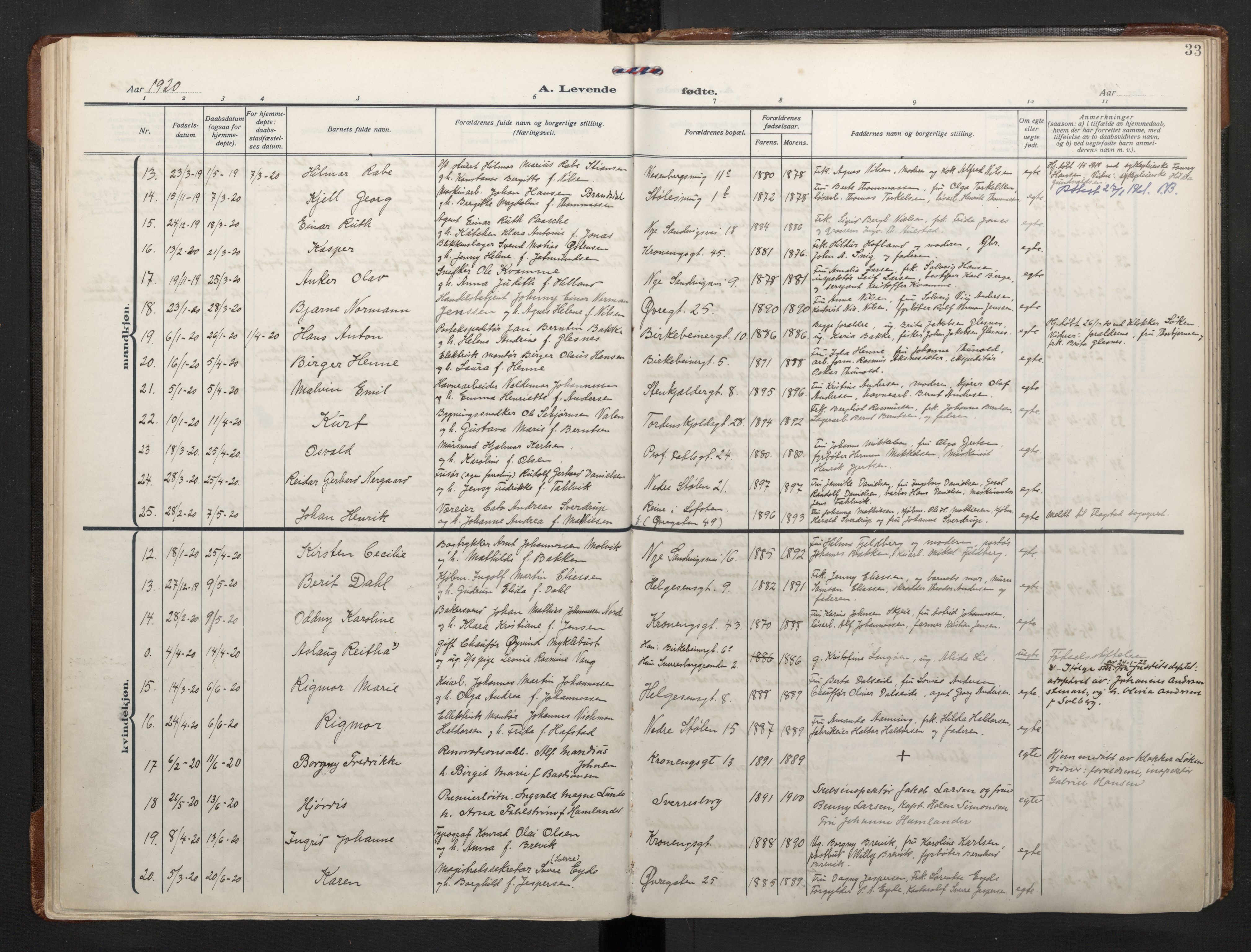 Mariakirken Sokneprestembete, AV/SAB-A-76901/H/Haa/L0011: Parish register (official) no. B 2, 1916-1934, p. 32b-33a