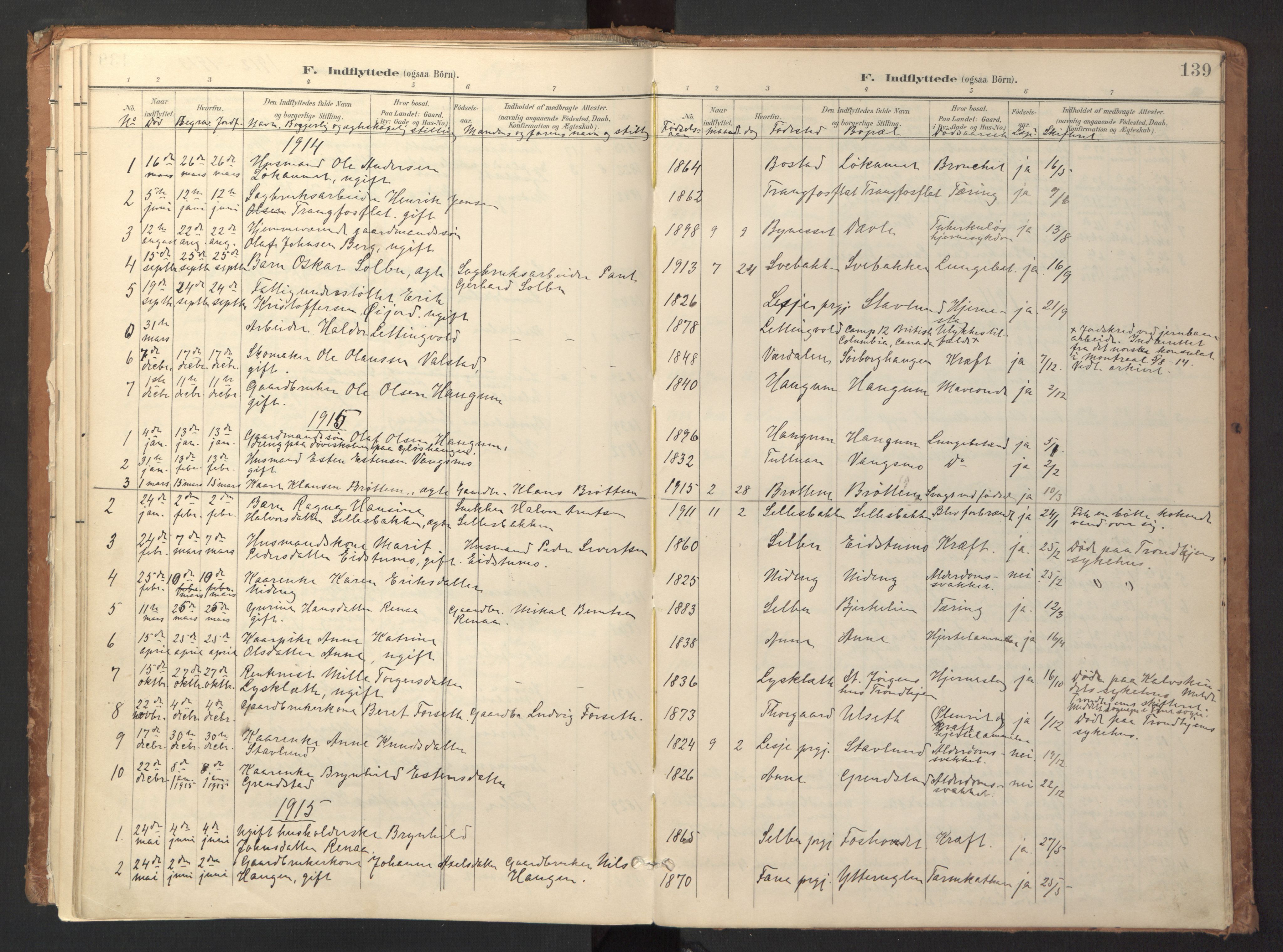 Ministerialprotokoller, klokkerbøker og fødselsregistre - Sør-Trøndelag, SAT/A-1456/618/L0448: Parish register (official) no. 618A11, 1898-1916, p. 139