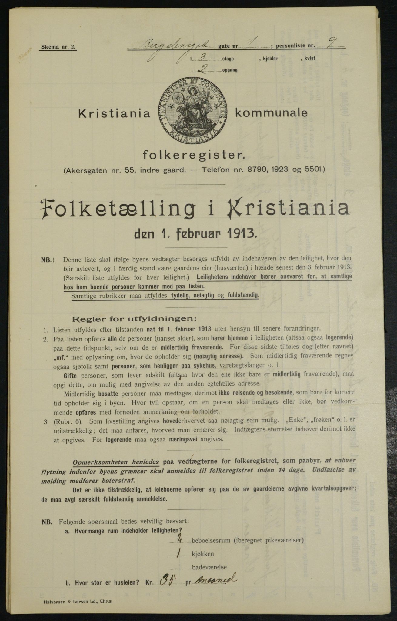 OBA, Municipal Census 1913 for Kristiania, 1913, p. 3866