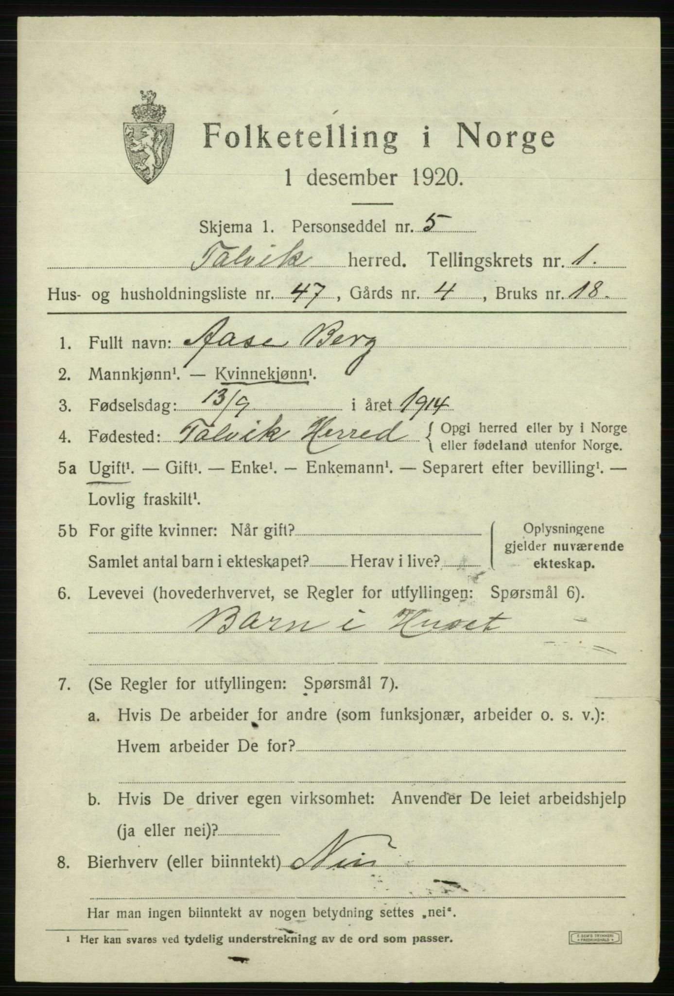 SATØ, 1920 census for Talvik, 1920, p. 1532