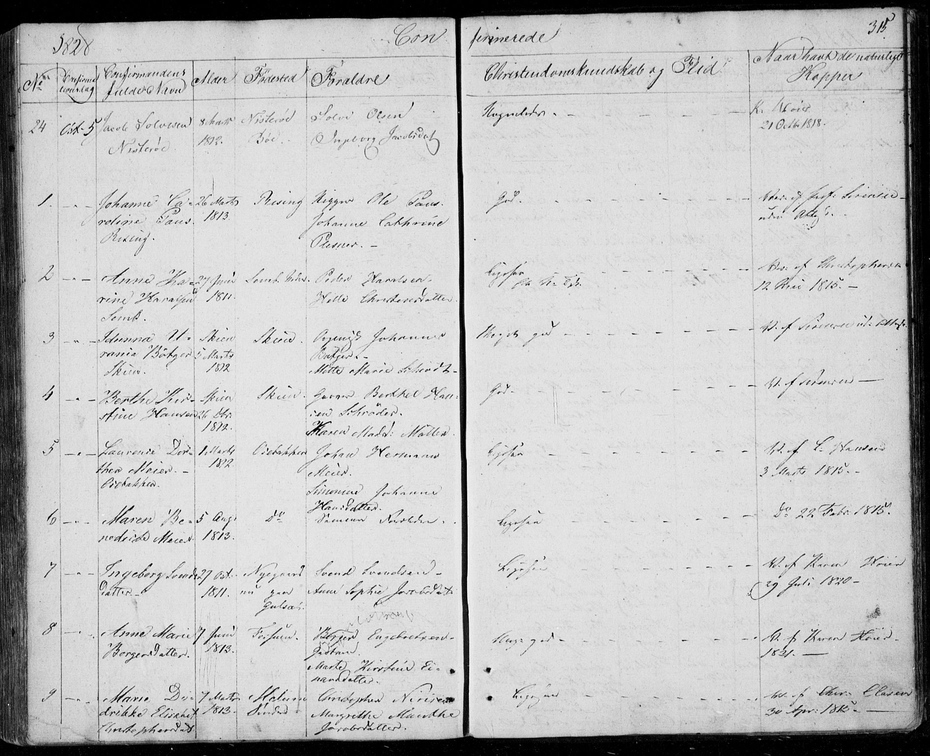 Gjerpen kirkebøker, SAKO/A-265/F/Fa/L0005: Parish register (official) no. I 5, 1823-1829, p. 315