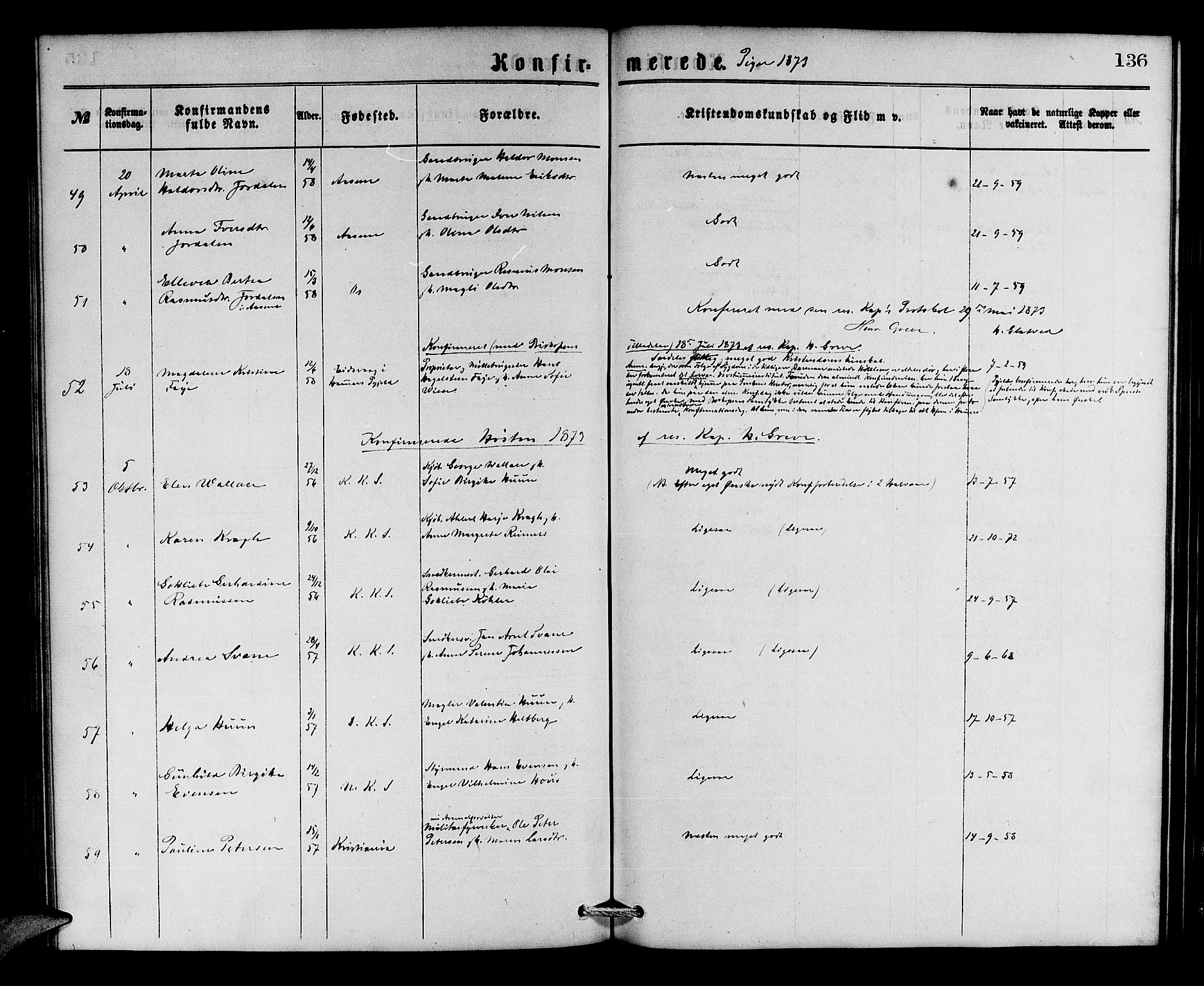 Korskirken sokneprestembete, AV/SAB-A-76101/H/Hab: Parish register (copy) no. C 2, 1869-1879, p. 136