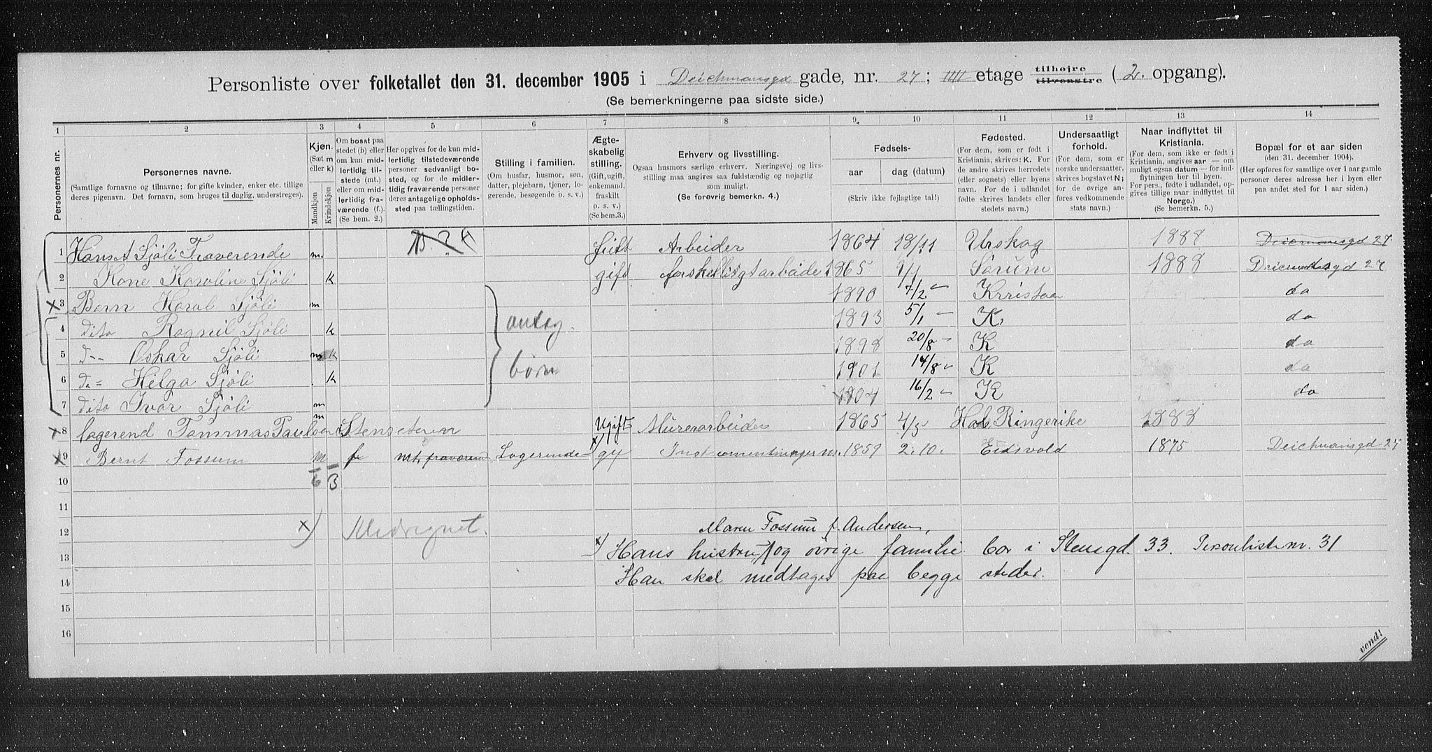 OBA, Municipal Census 1905 for Kristiania, 1905, p. 8209