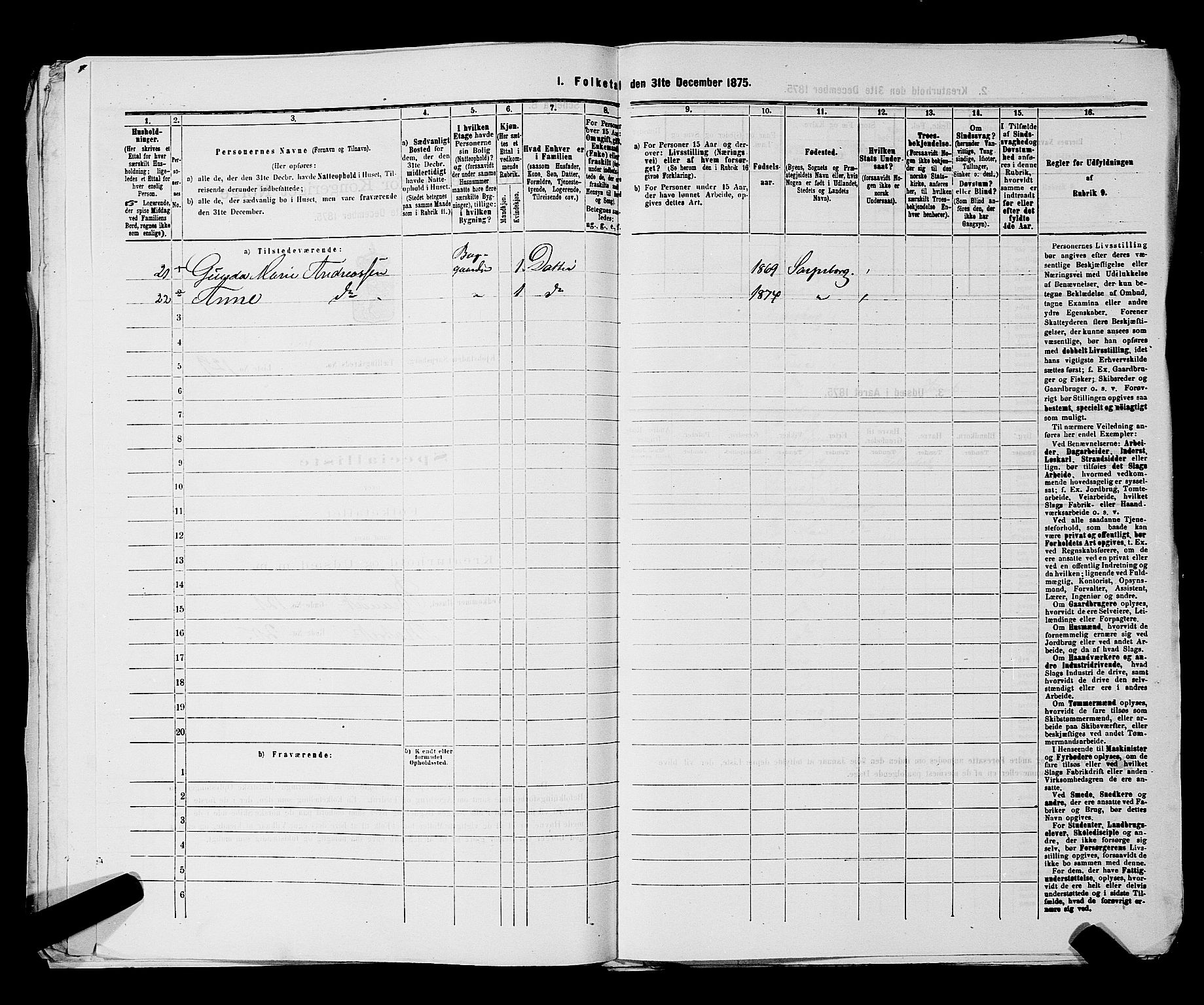 RA, 1875 census for 0102P Sarpsborg, 1875, p. 302