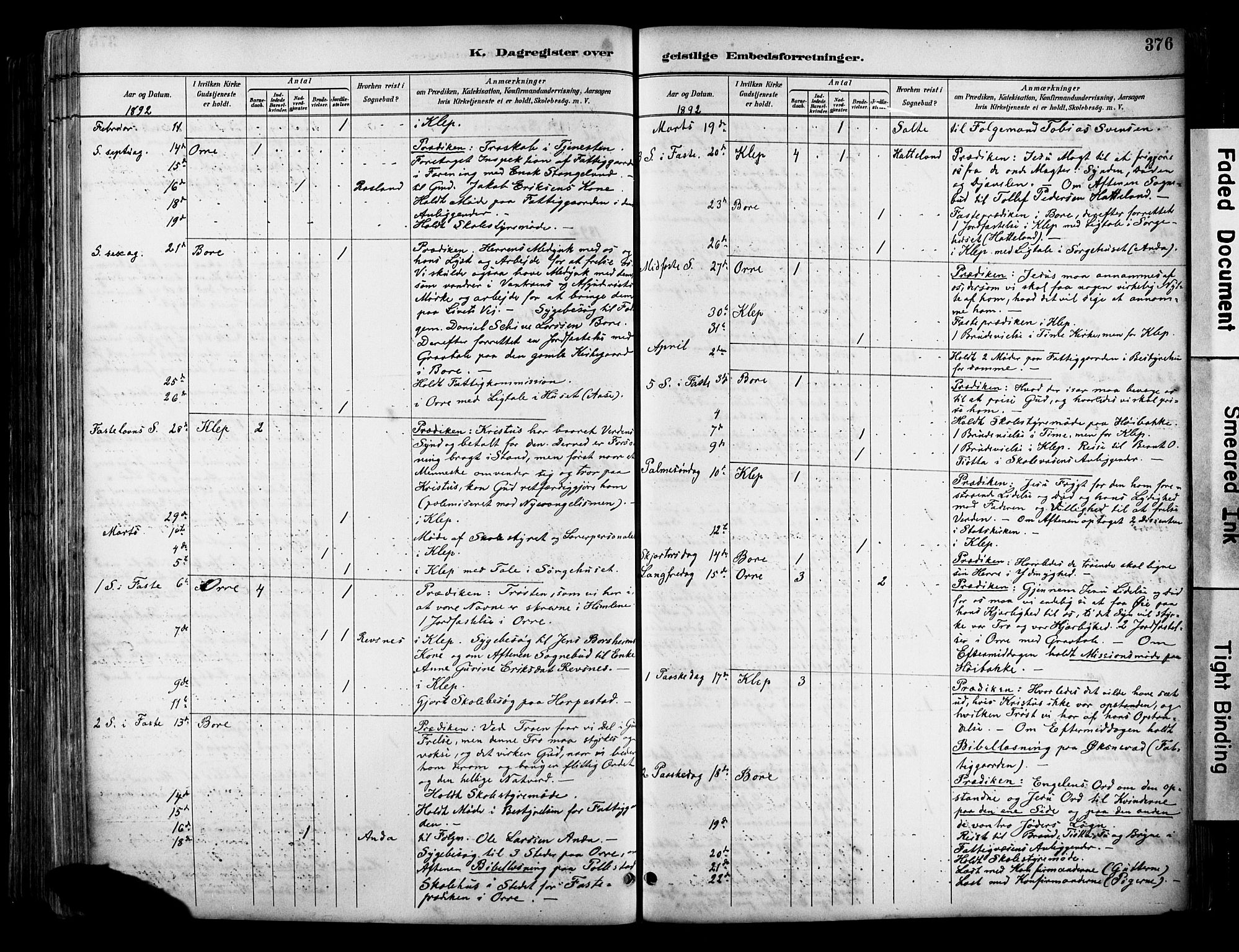 Klepp sokneprestkontor, SAST/A-101803/001/3/30BA/L0009: Parish register (official) no. A 7, 1886-1915, p. 376