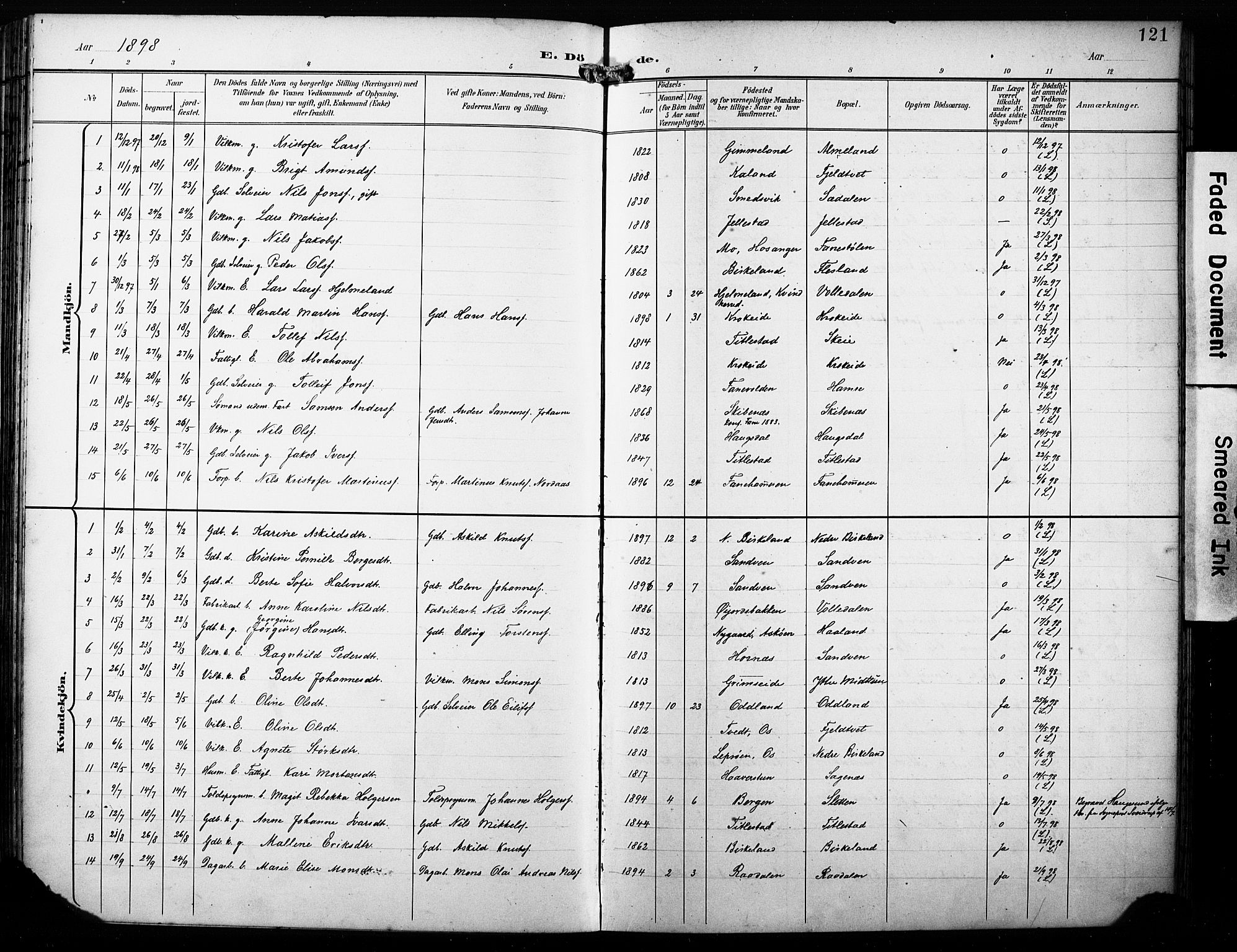 Fana Sokneprestembete, SAB/A-75101/H/Haa/Haab/L0003: Parish register (official) no. B 3, 1898-1907, p. 121
