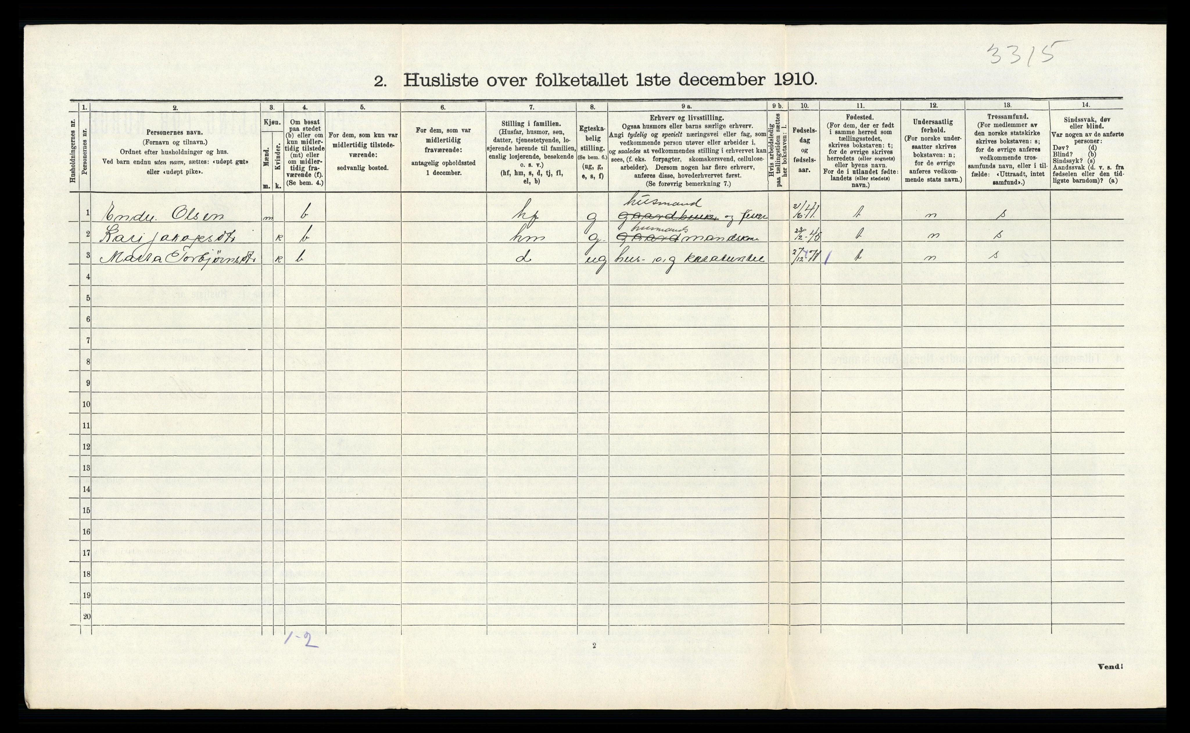 RA, 1910 census for Tysnes, 1910, p. 675