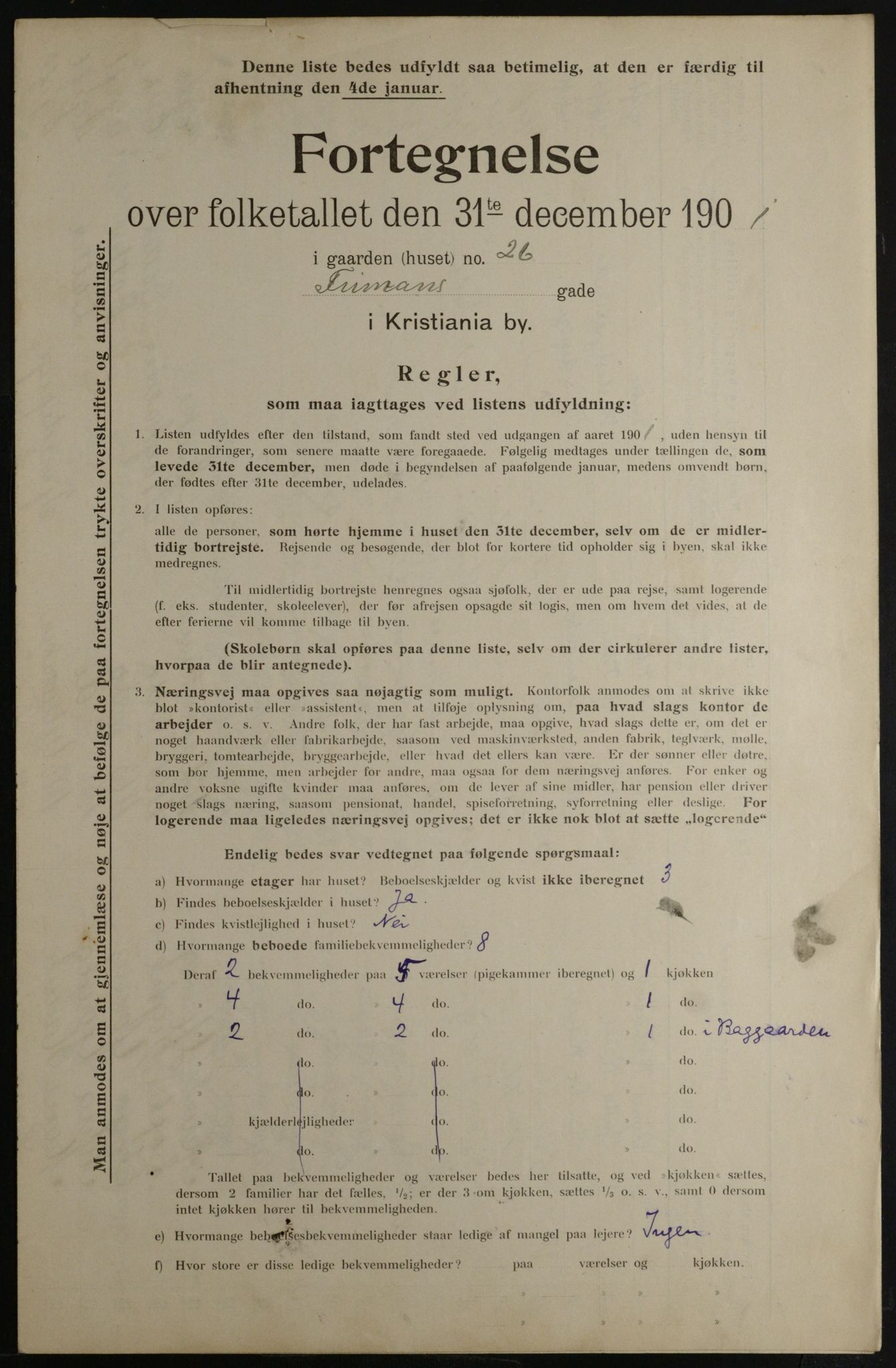 OBA, Municipal Census 1901 for Kristiania, 1901, p. 4351