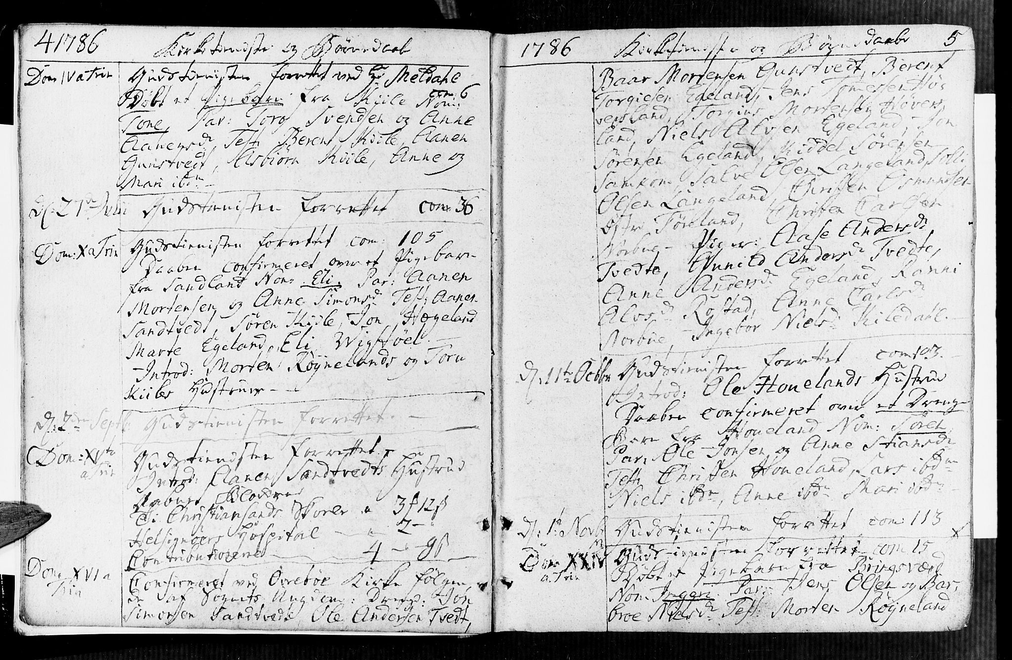 Vennesla sokneprestkontor, AV/SAK-1111-0045/Fa/Faa/L0002: Parish register (official) no. A 2, 1785-1834, p. 4-5