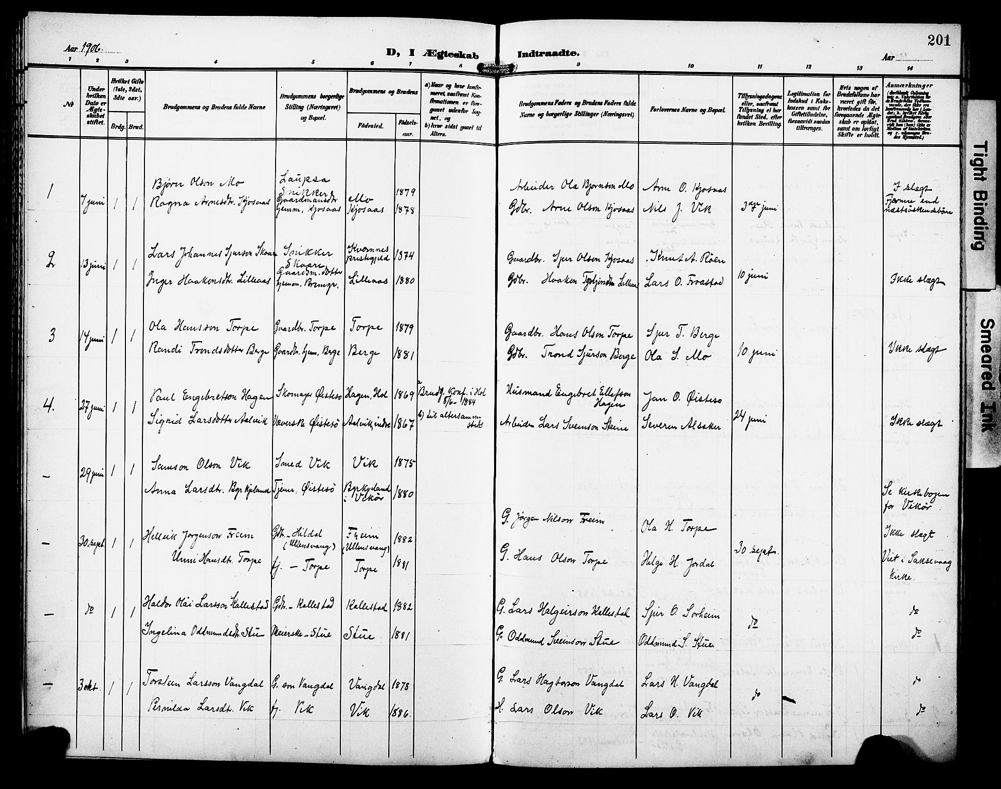 Kvam sokneprestembete, SAB/A-76201/H/Hab: Parish register (copy) no. C 4, 1906-1931, p. 201
