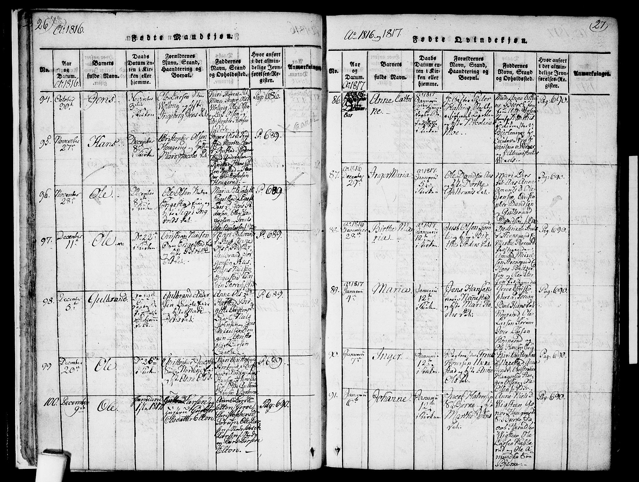 Nannestad prestekontor Kirkebøker, SAO/A-10414a/F/Fa/L0009: Parish register (official) no. I 9, 1815-1840, p. 26-27