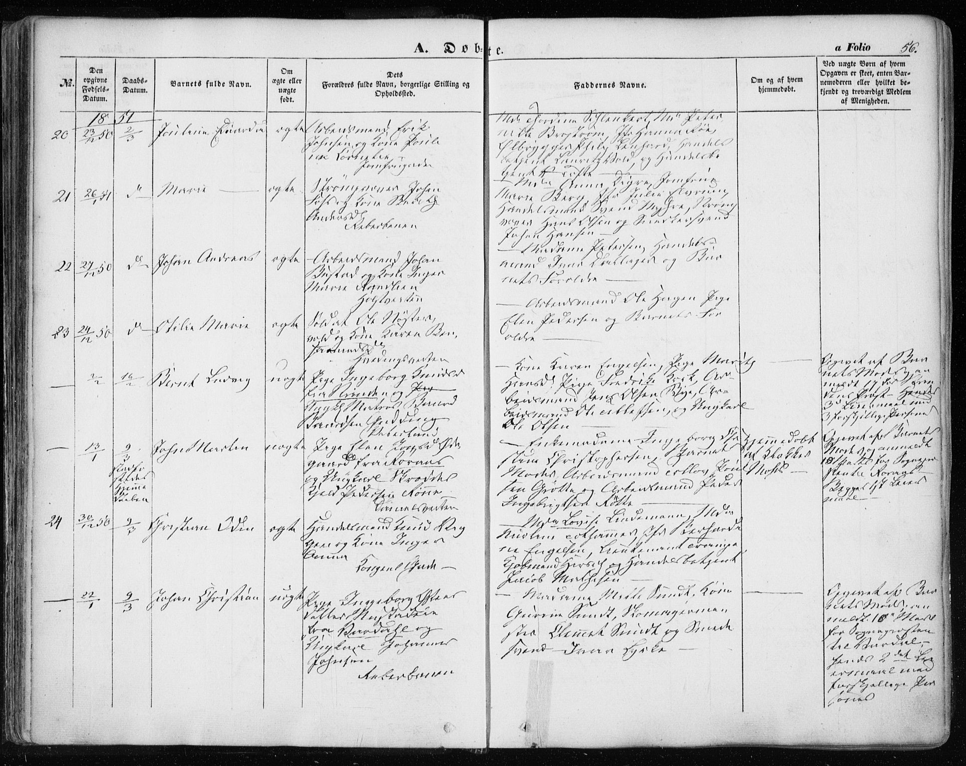 Ministerialprotokoller, klokkerbøker og fødselsregistre - Sør-Trøndelag, SAT/A-1456/601/L0051: Parish register (official) no. 601A19, 1848-1857, p. 56