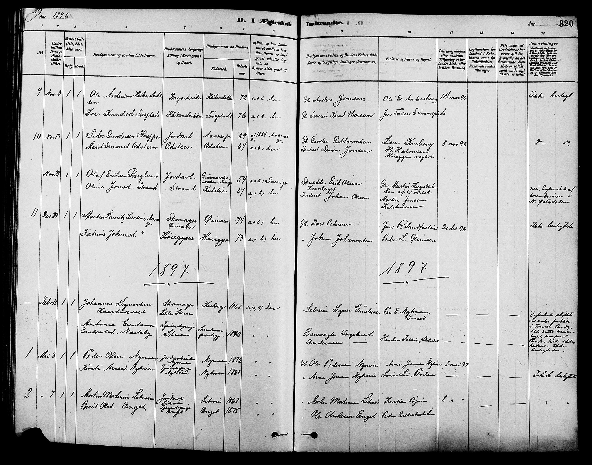 Alvdal prestekontor, SAH/PREST-060/H/Ha/Hab/L0003: Parish register (copy) no. 3, 1878-1907, p. 320
