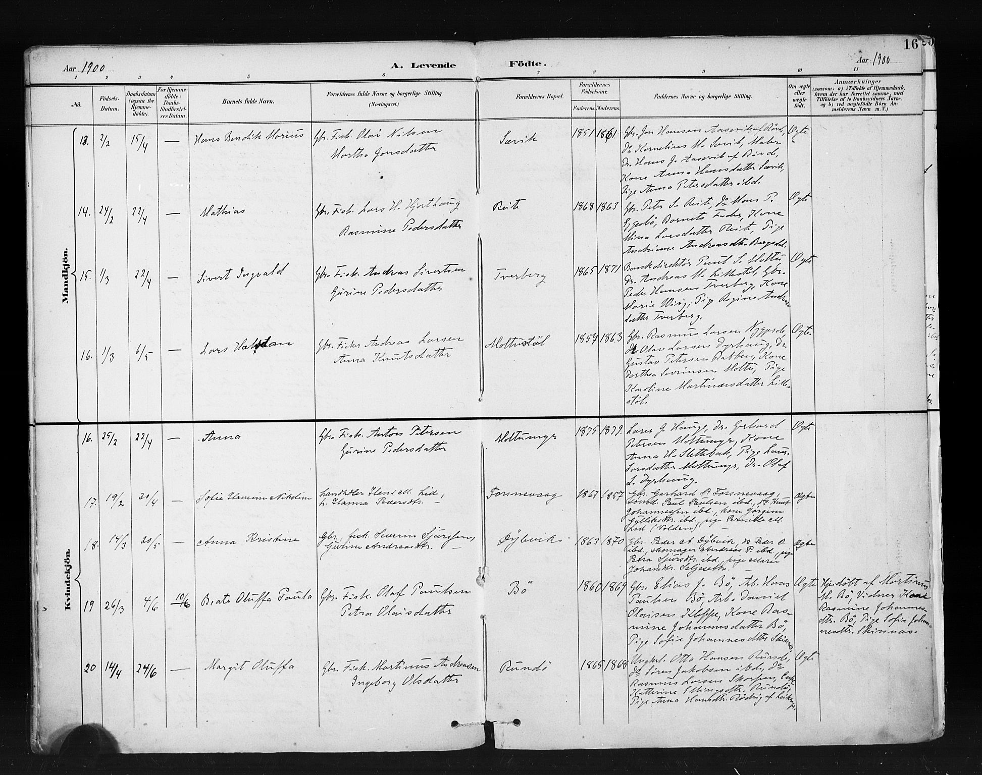 Ministerialprotokoller, klokkerbøker og fødselsregistre - Møre og Romsdal, SAT/A-1454/507/L0074: Parish register (official) no. 507A09, 1894-1900, p. 16