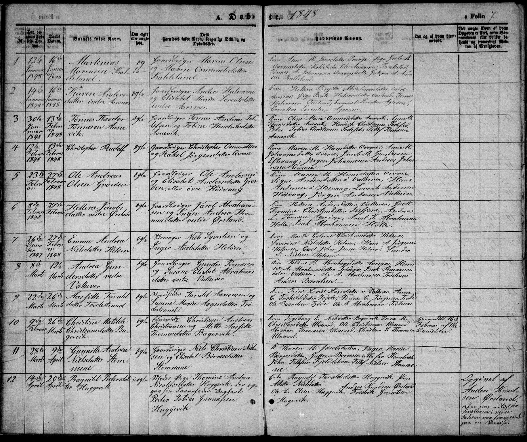 Høvåg sokneprestkontor, SAK/1111-0025/F/Fb/L0002: Parish register (copy) no. B 2, 1847-1869, p. 7