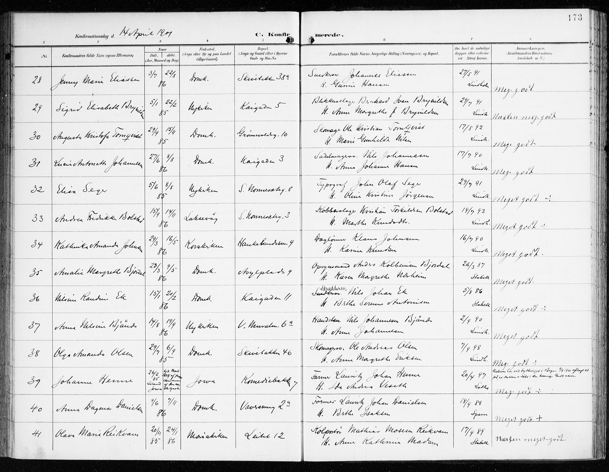 Domkirken sokneprestembete, AV/SAB-A-74801/H/Haa/L0031: Parish register (official) no. C 6, 1898-1915, p. 173