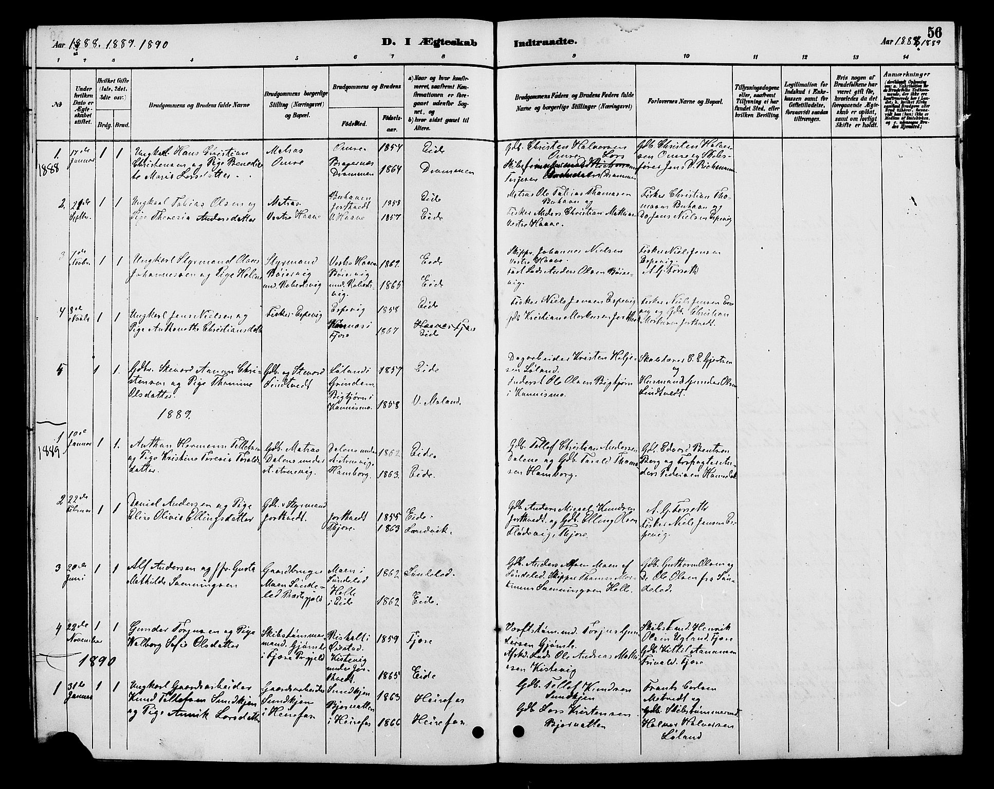 Hommedal sokneprestkontor, AV/SAK-1111-0023/F/Fb/Fba/L0004: Parish register (copy) no. B 4, 1885-1908, p. 56