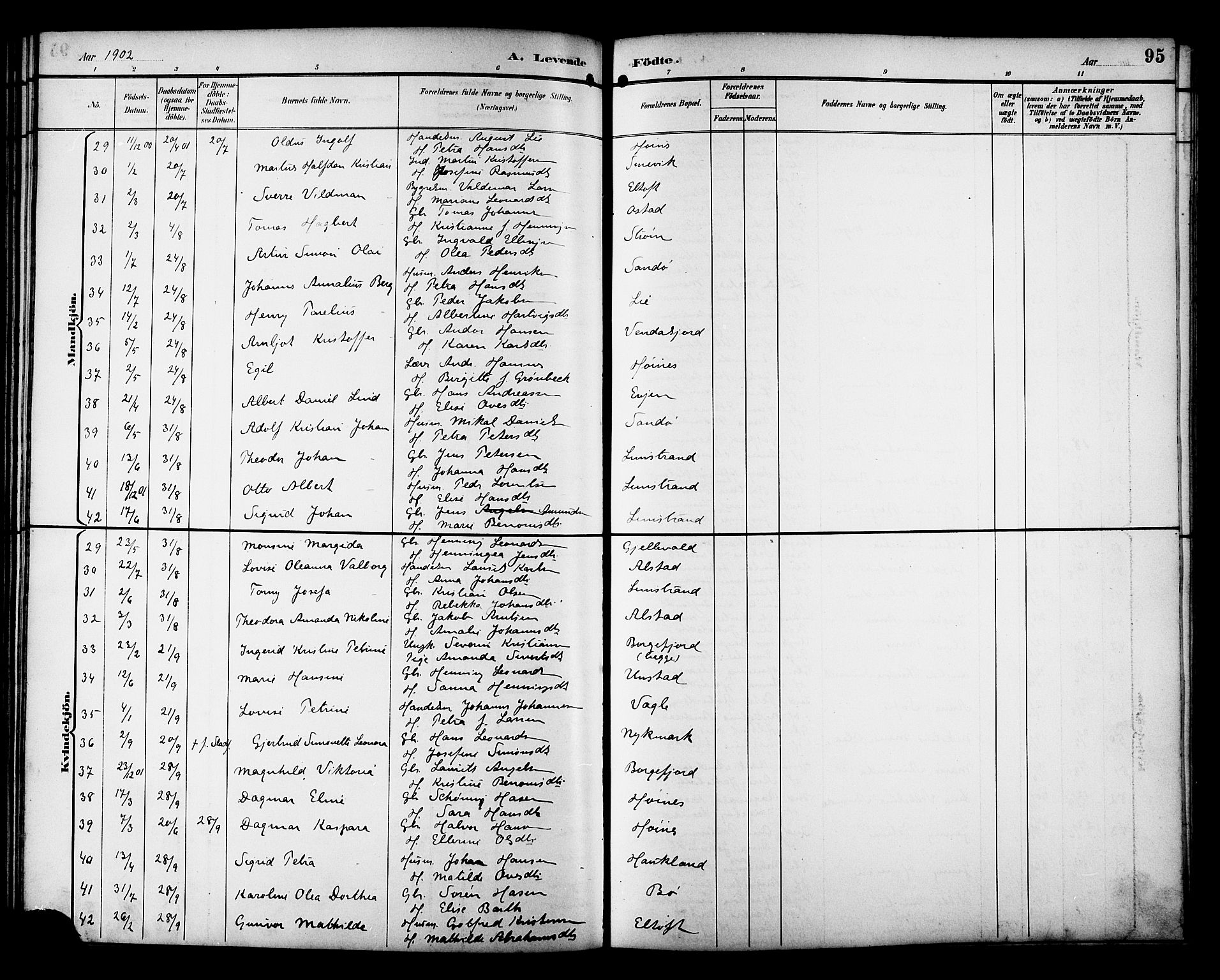 Ministerialprotokoller, klokkerbøker og fødselsregistre - Nordland, AV/SAT-A-1459/880/L1141: Parish register (copy) no. 880C03, 1893-1928, p. 95