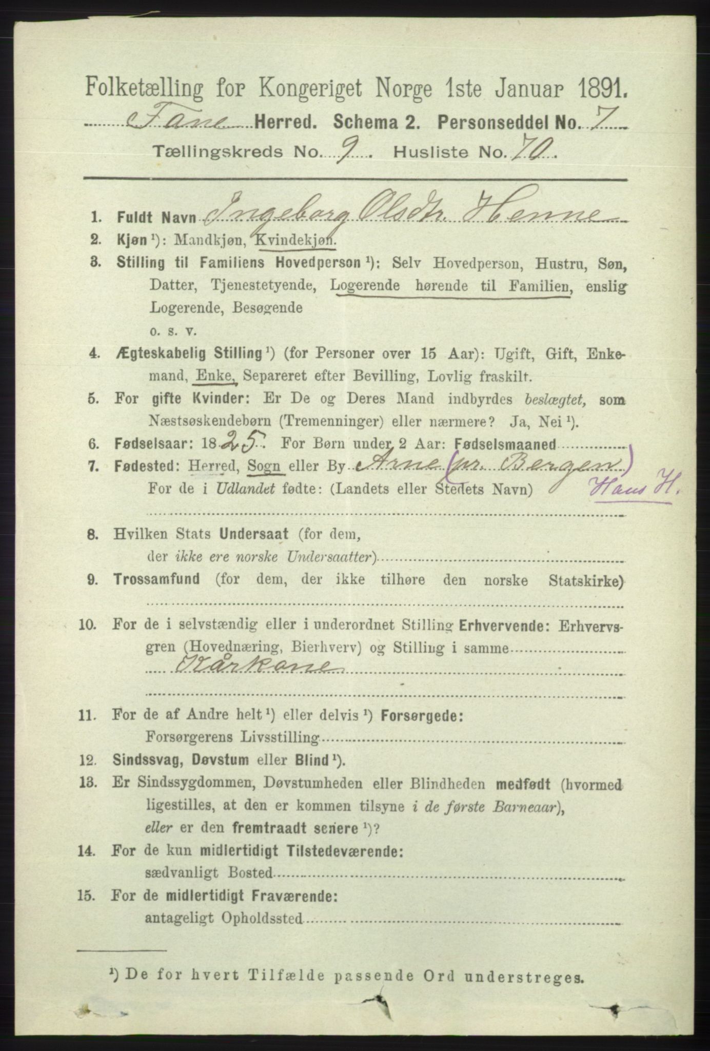 RA, 1891 census for 1249 Fana, 1891, p. 5347