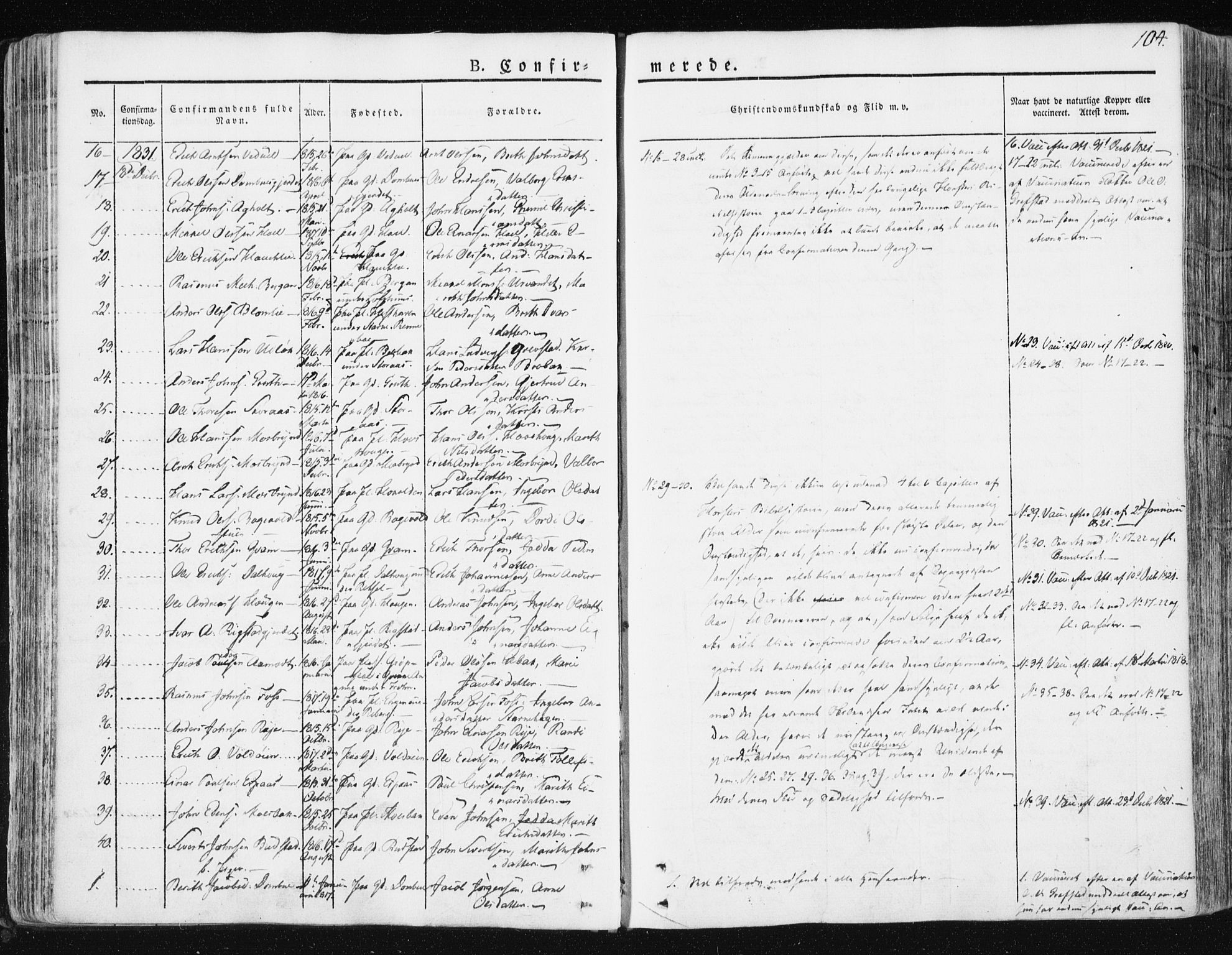 Ministerialprotokoller, klokkerbøker og fødselsregistre - Sør-Trøndelag, SAT/A-1456/672/L0855: Parish register (official) no. 672A07, 1829-1860, p. 104
