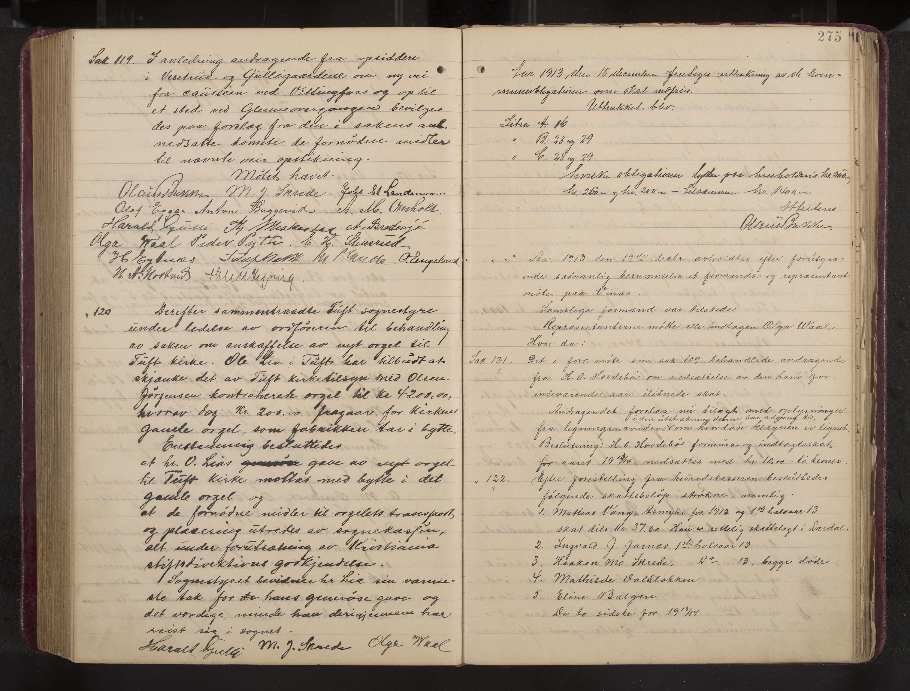 Ytre Sandsvær formannskap og sentraladministrasjon, IKAK/0629021/A/Aa/L0001: Møtebok med register, 1902-1919, p. 275