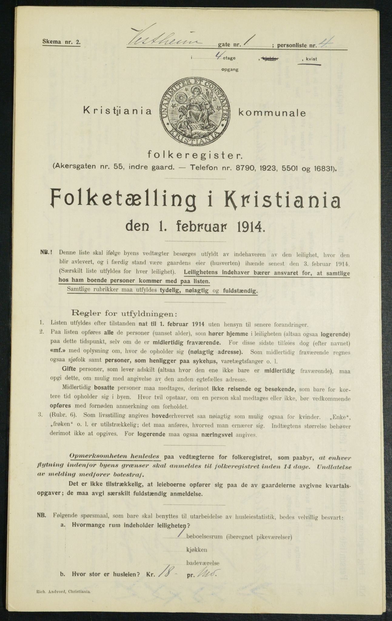 OBA, Municipal Census 1914 for Kristiania, 1914, p. 123481