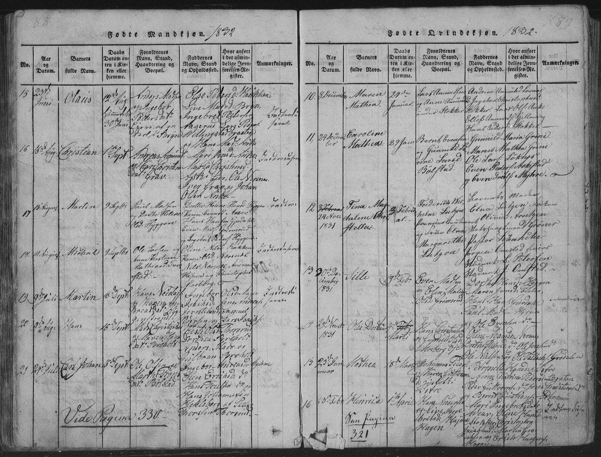 Røyken kirkebøker, AV/SAKO-A-241/G/Ga/L0003: Parish register (copy) no. 3, 1814-1856, p. 188-189