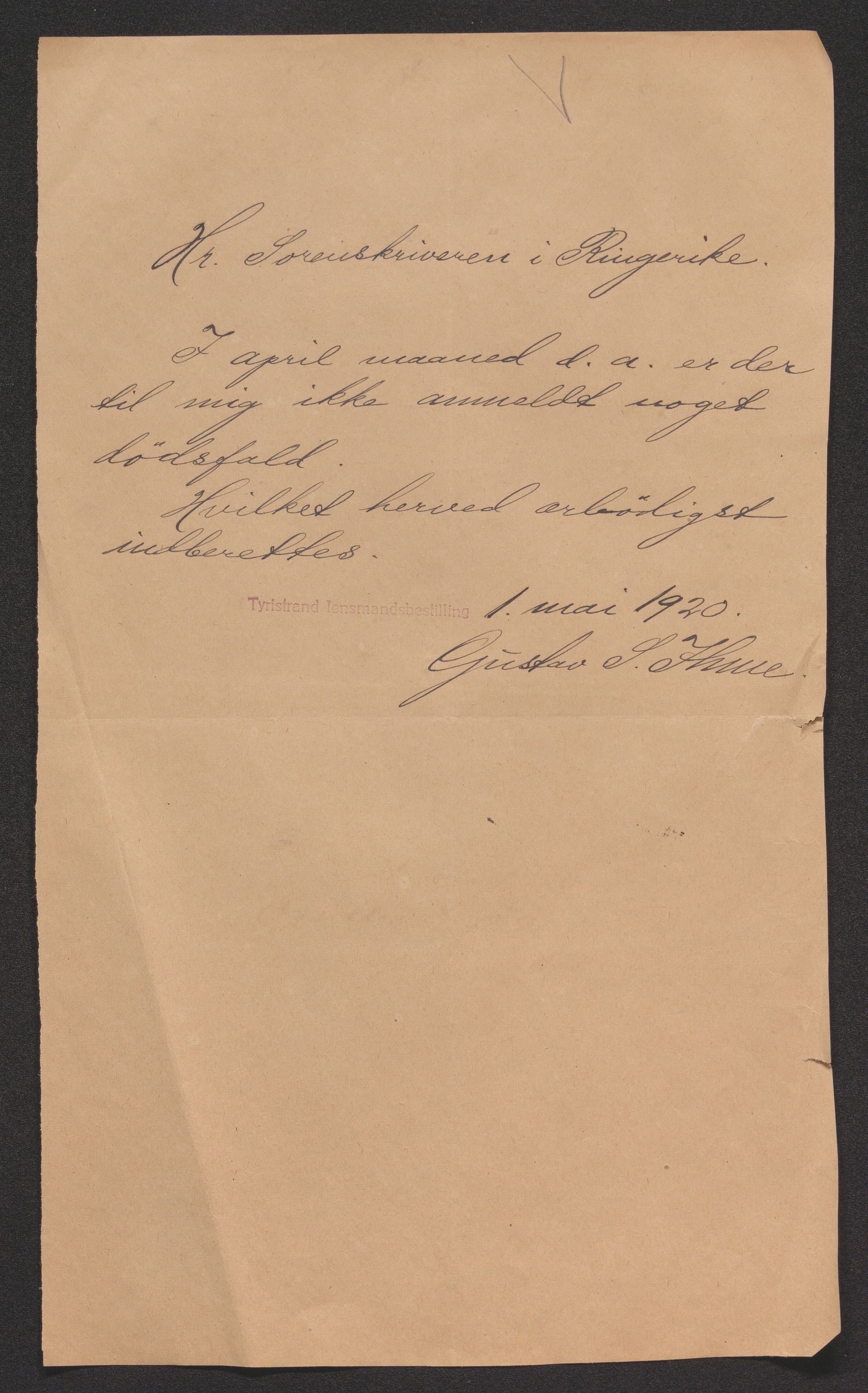 Ringerike sorenskriveri, AV/SAKO-A-105/H/Ha/Hab/L0023: Dødsfallslister Tyristrand, 1920-1931