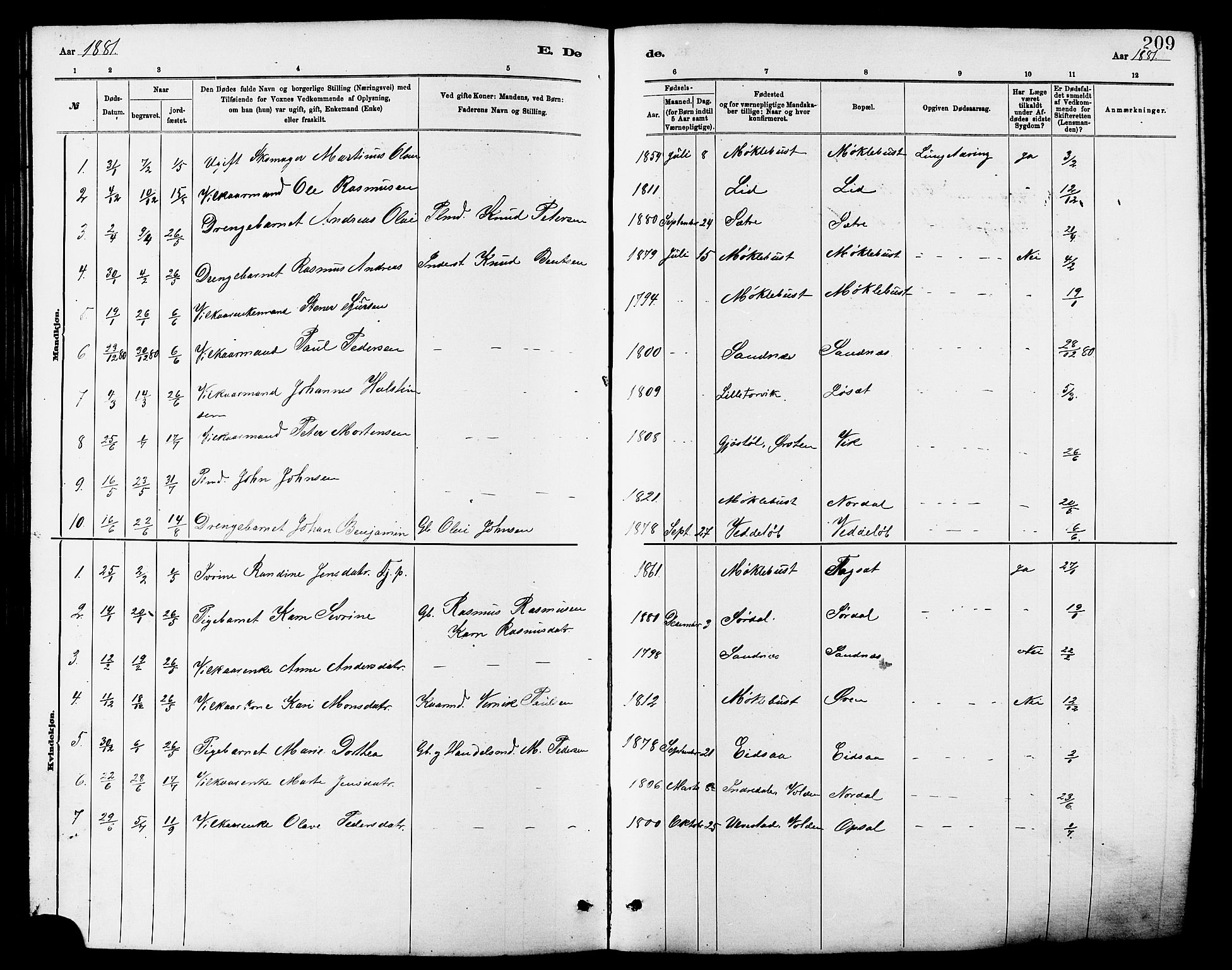 Ministerialprotokoller, klokkerbøker og fødselsregistre - Møre og Romsdal, AV/SAT-A-1454/502/L0027: Parish register (copy) no. 502C01, 1878-1908, p. 209