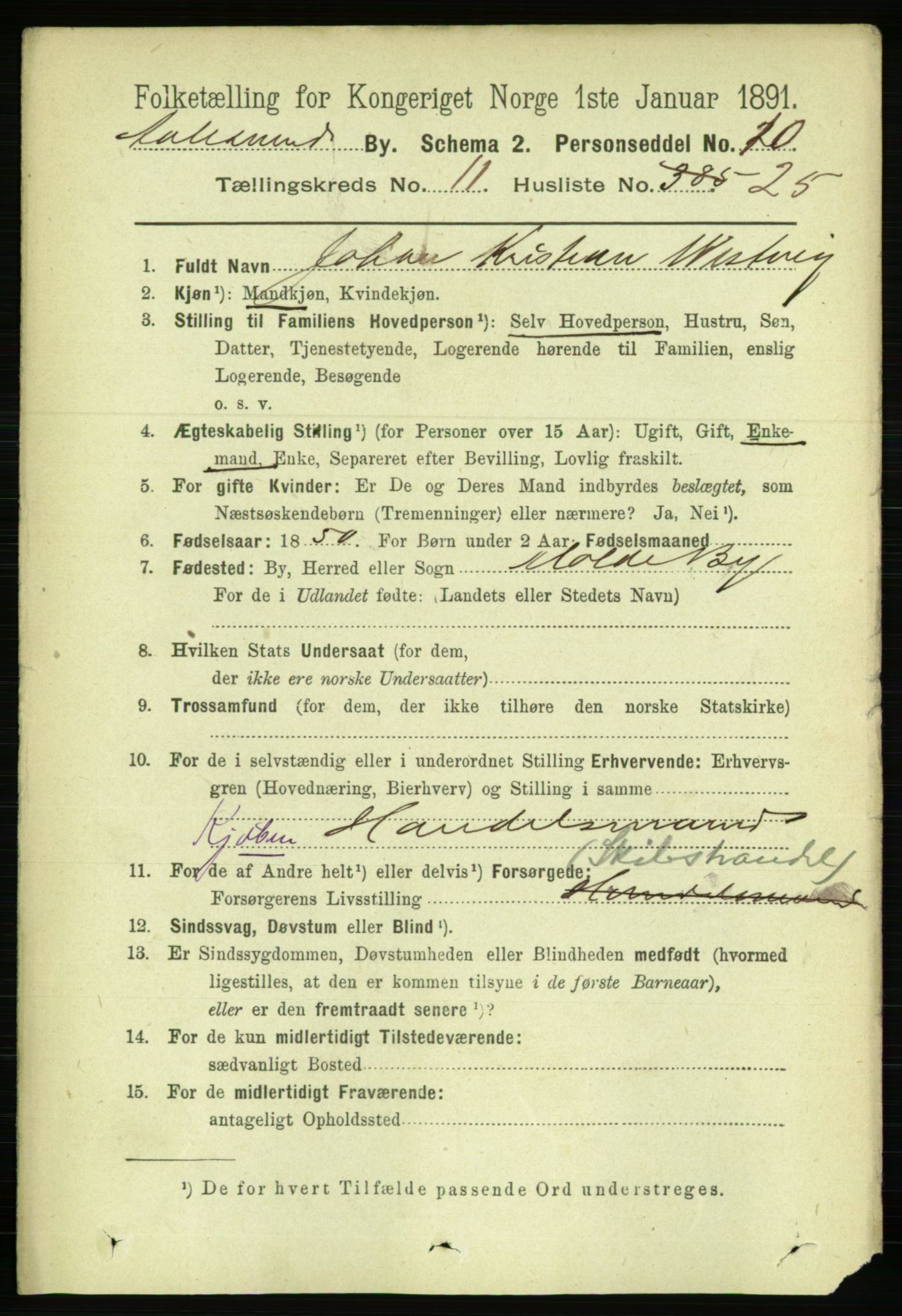 RA, 1891 census for 1501 Ålesund, 1891, p. 7409