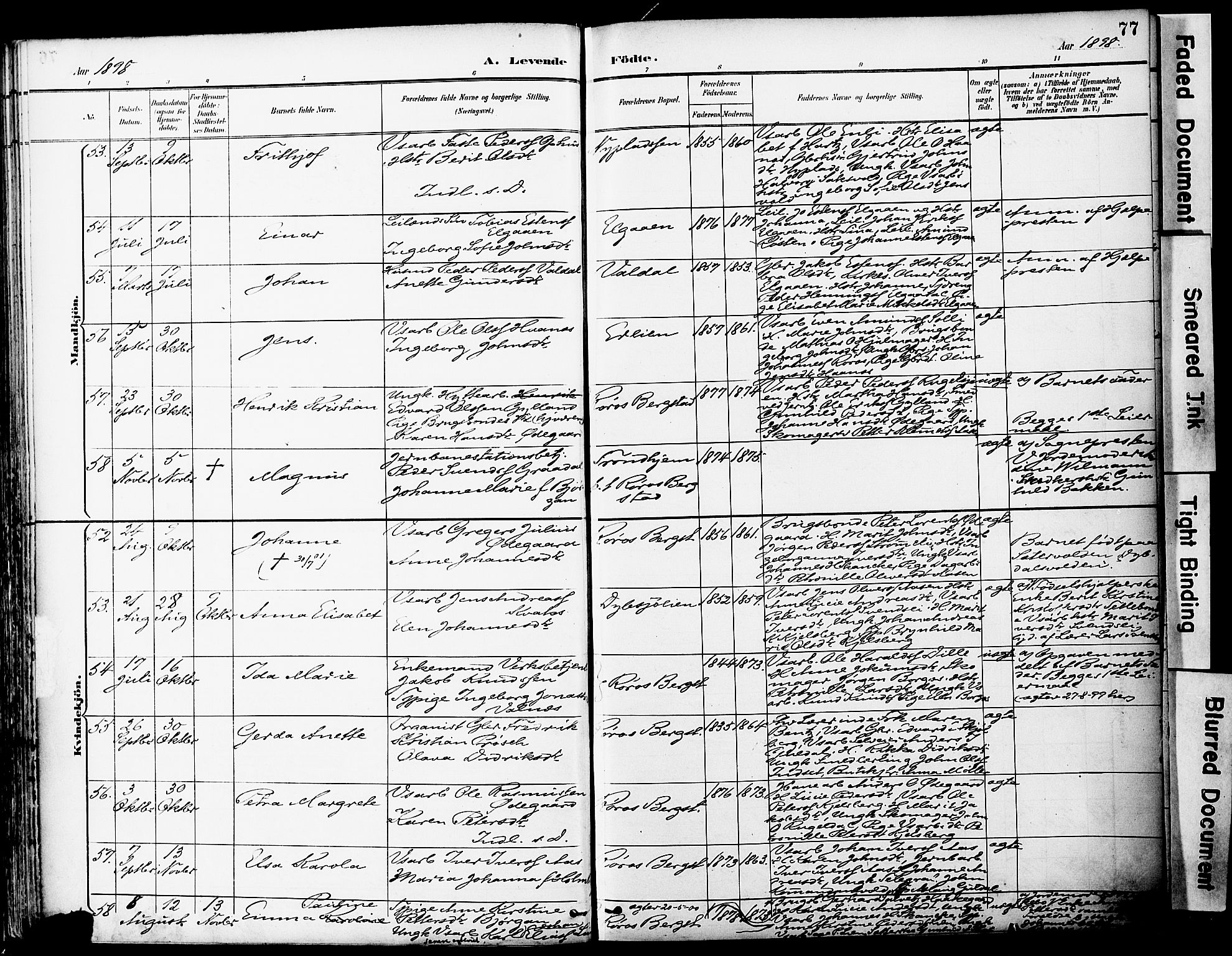 Ministerialprotokoller, klokkerbøker og fødselsregistre - Sør-Trøndelag, AV/SAT-A-1456/681/L0935: Parish register (official) no. 681A13, 1890-1898, p. 77