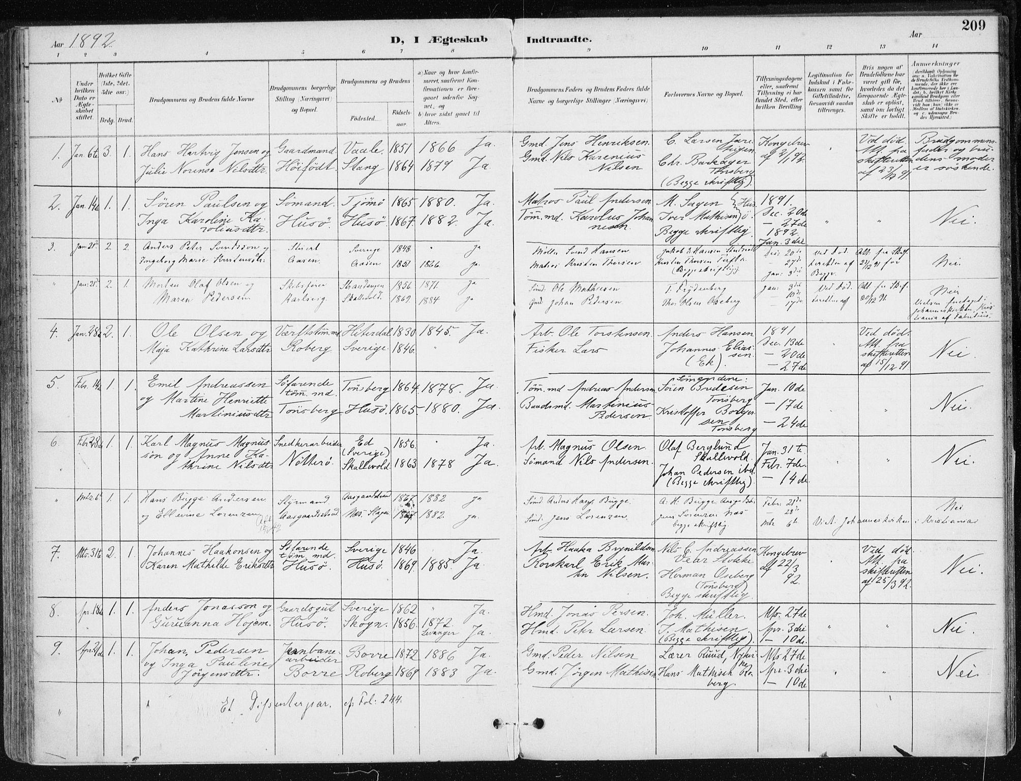 Sem kirkebøker, AV/SAKO-A-5/F/Fb/L0005: Parish register (official) no. II 5, 1892-1904, p. 209