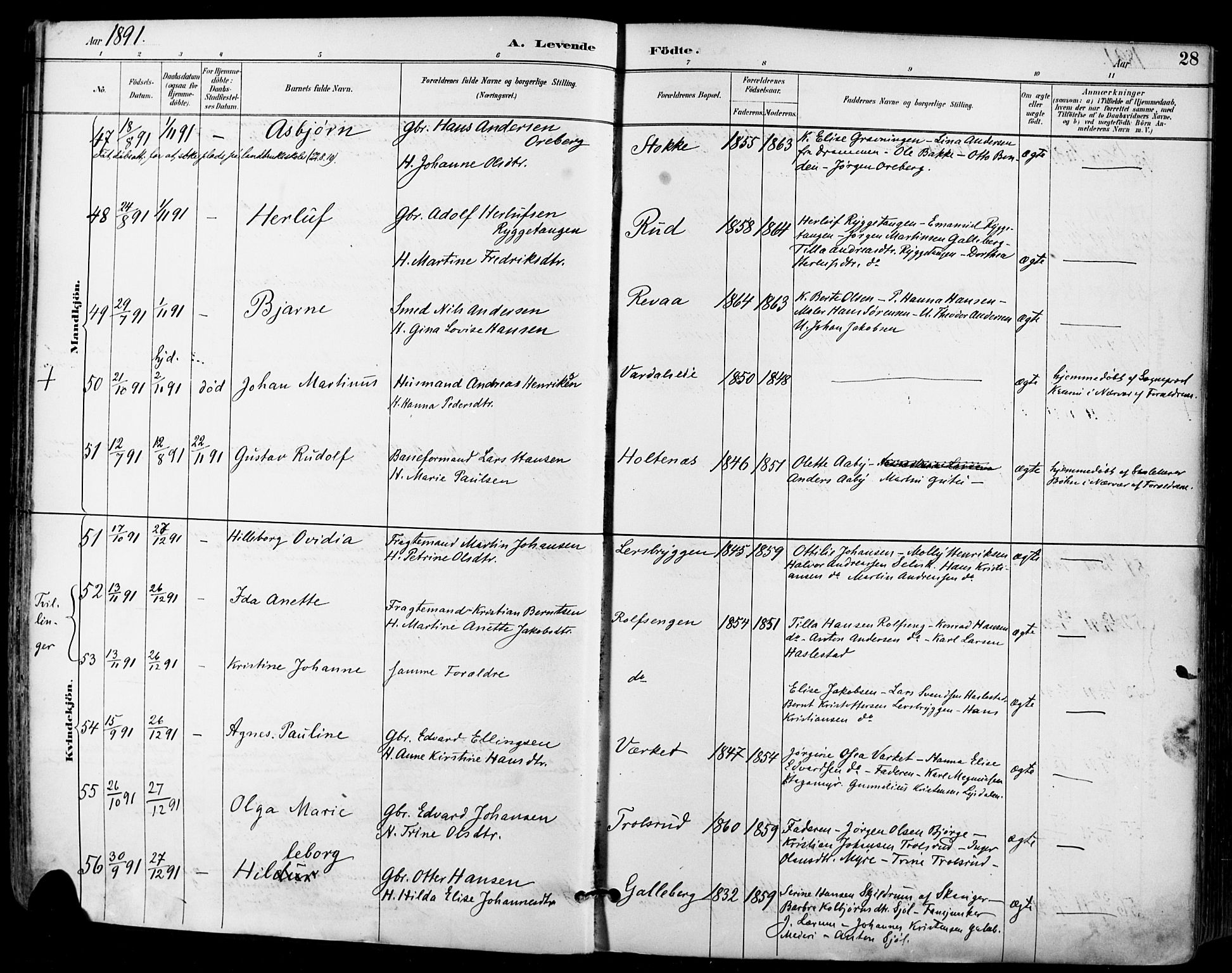 Sande Kirkebøker, AV/SAKO-A-53/F/Fa/L0007: Parish register (official) no. 7, 1888-1903, p. 28