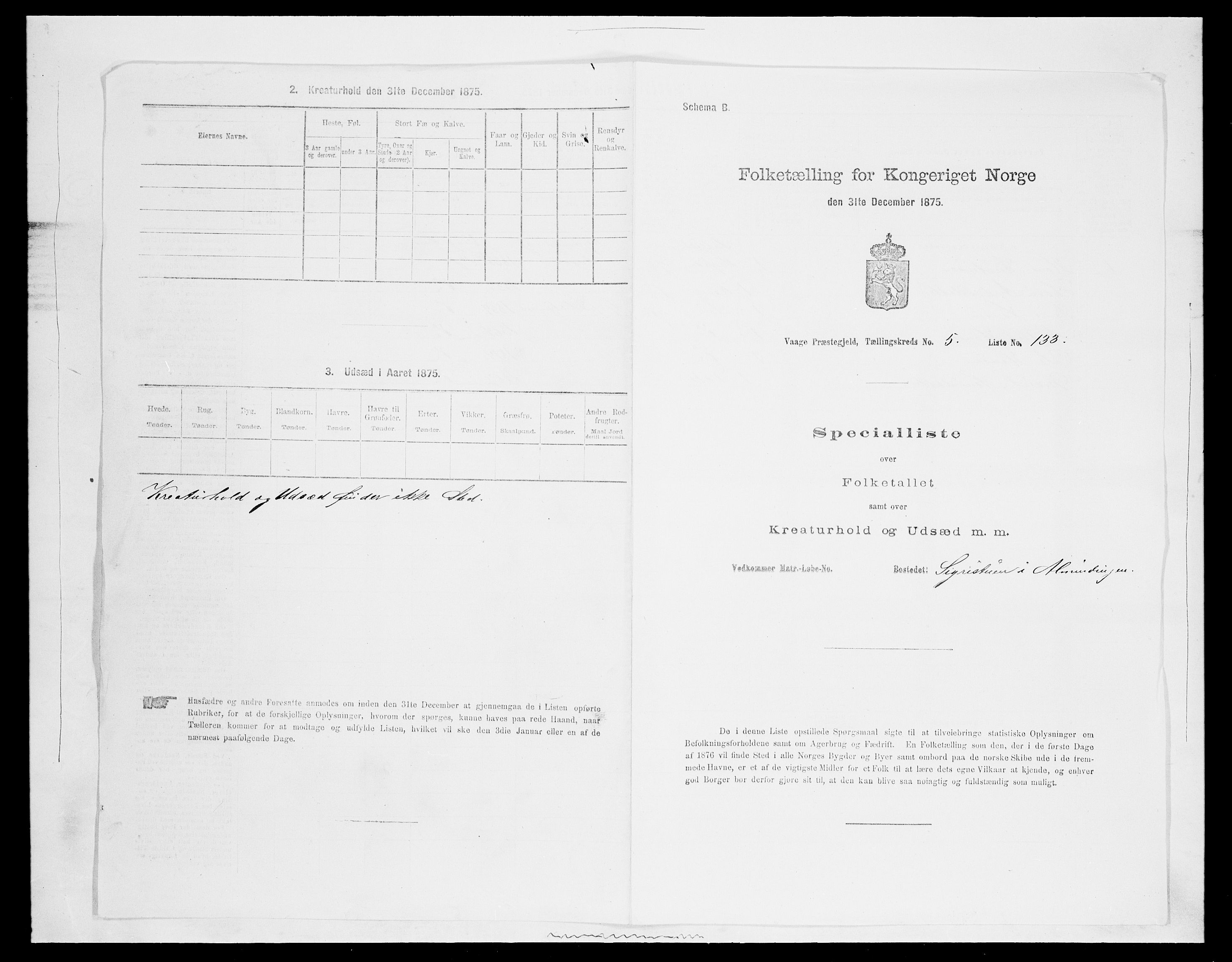 SAH, 1875 census for 0515P Vågå, 1875, p. 1122