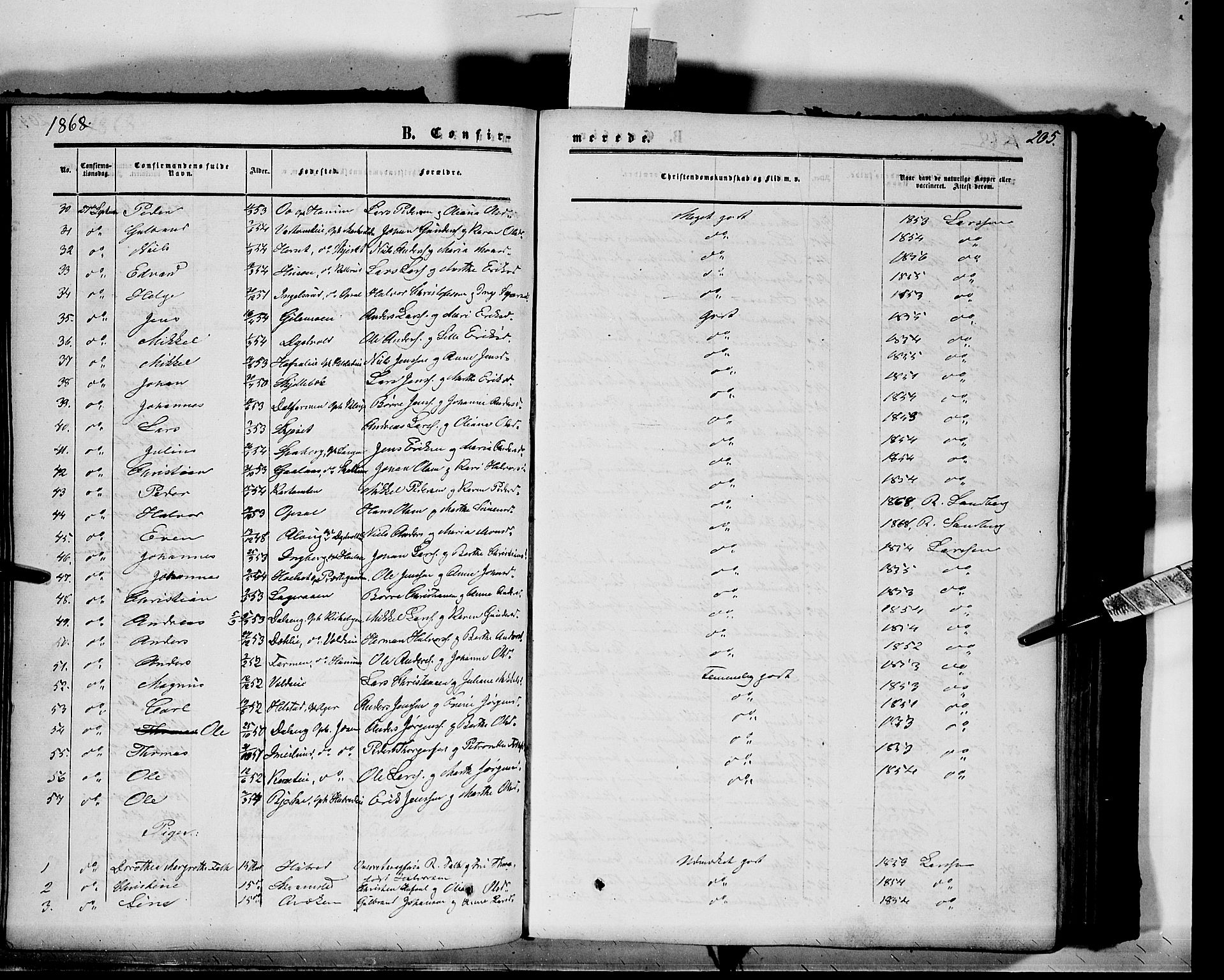 Vang prestekontor, Hedmark, AV/SAH-PREST-008/H/Ha/Haa/L0012: Parish register (official) no. 12, 1855-1870, p. 205