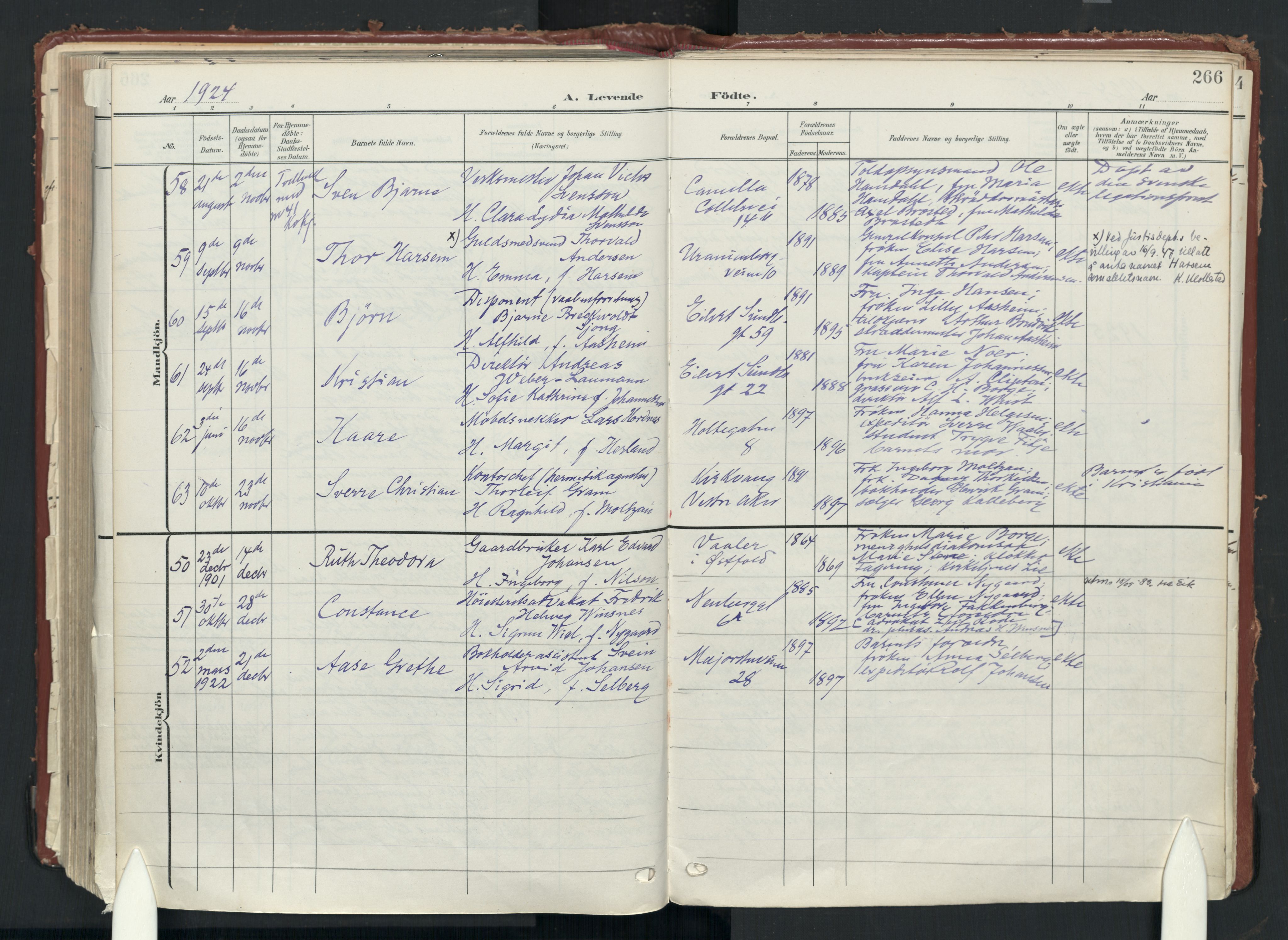 Uranienborg prestekontor Kirkebøker, AV/SAO-A-10877/F/Fa/L0010: Parish register (official) no. I 10, 1907-1928, p. 266