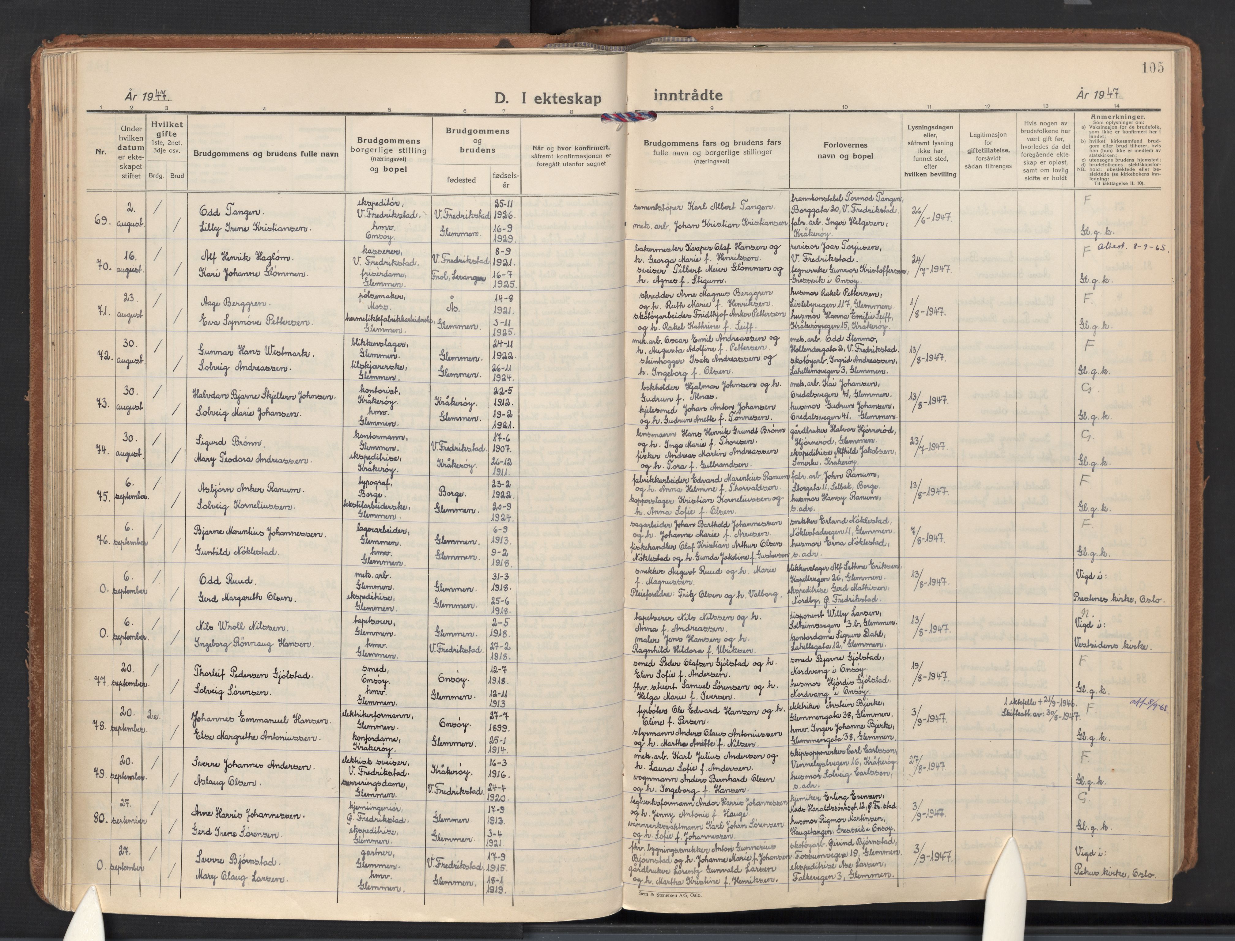 Glemmen prestekontor Kirkebøker, AV/SAO-A-10908/F/Fa/L0020: Parish register (official) no. 20, 1938-1968, p. 105