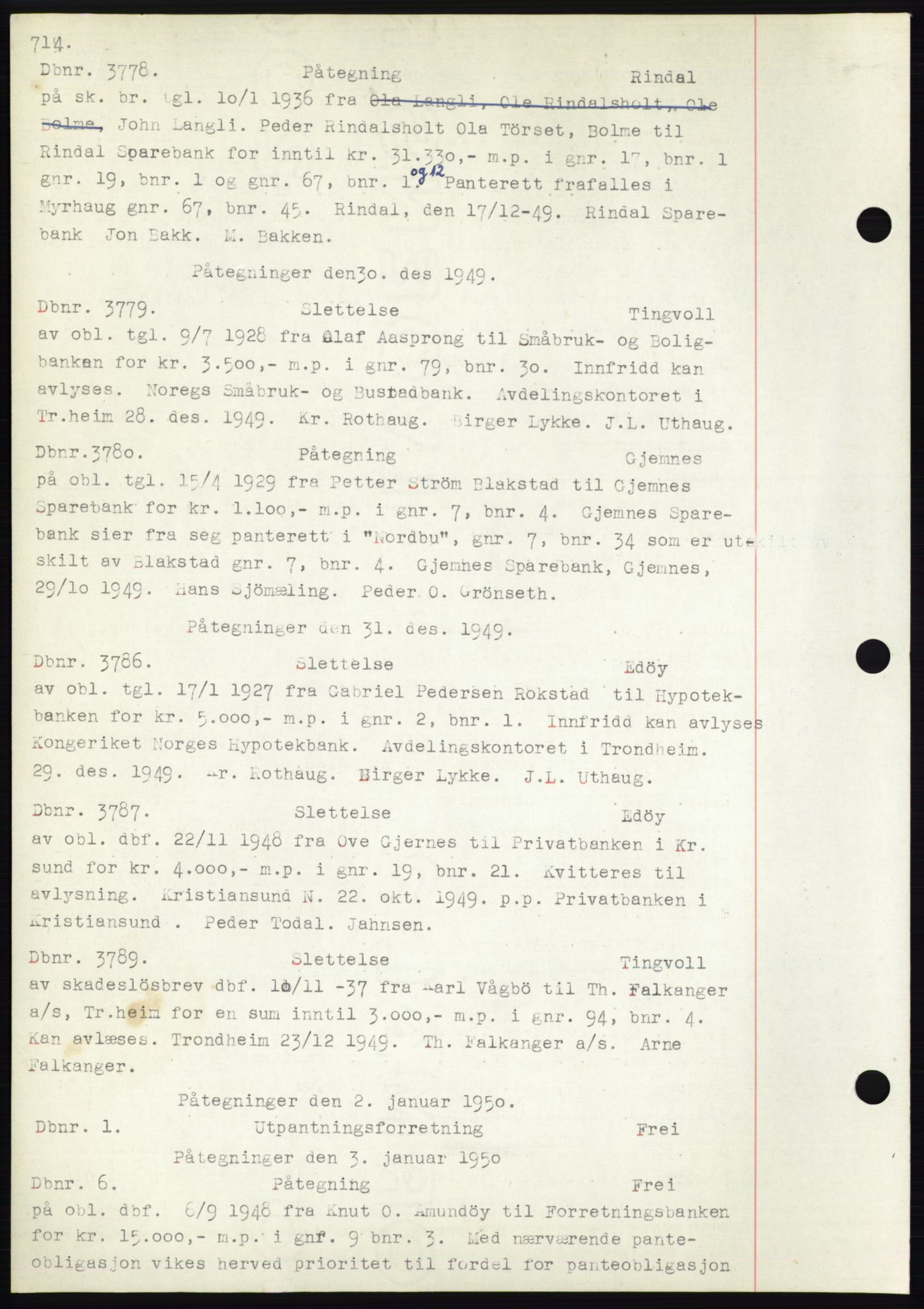 Nordmøre sorenskriveri, SAT/A-4132/1/2/2Ca: Mortgage book no. C82b, 1946-1951, Diary no: : 1/1949