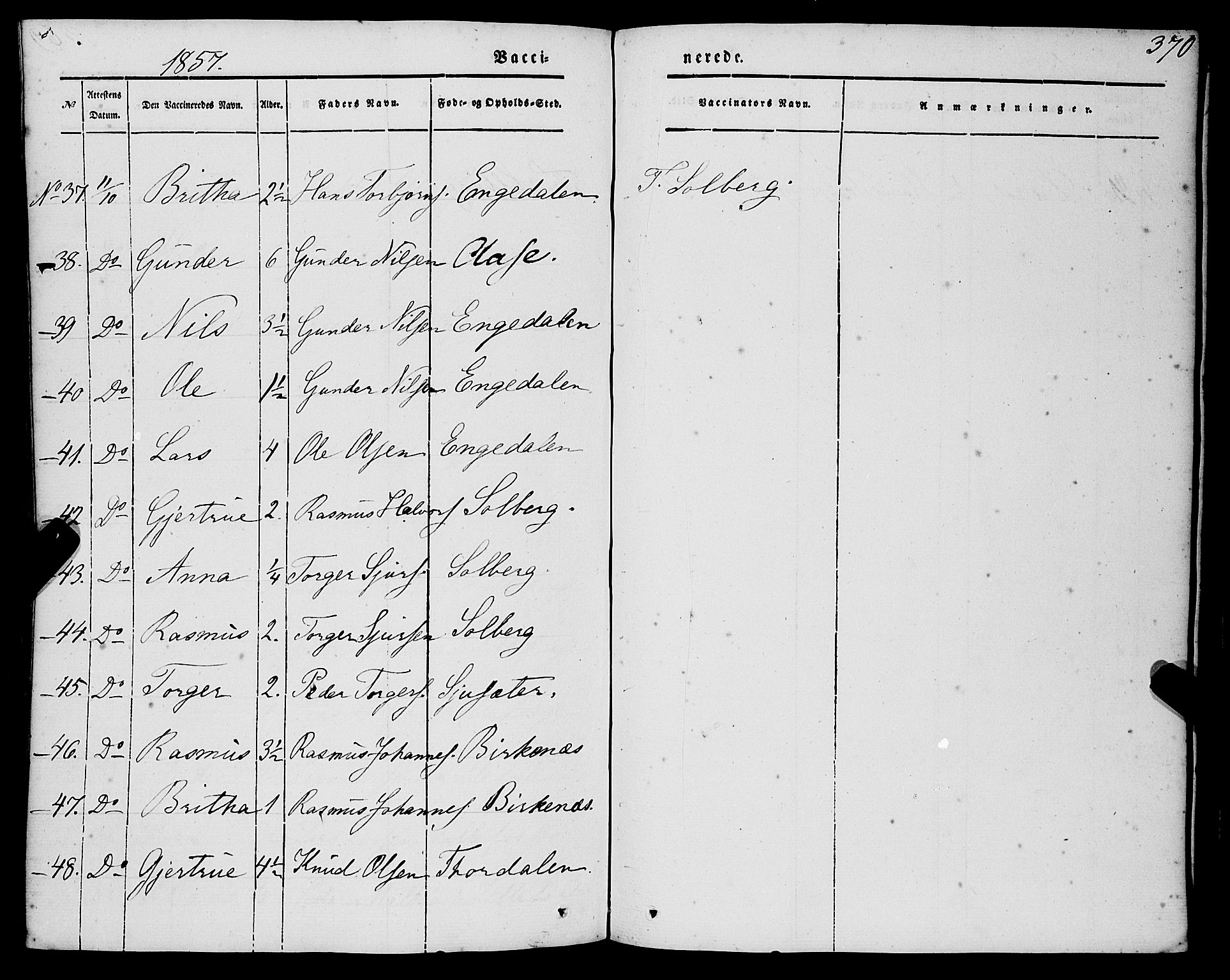 Strandebarm sokneprestembete, AV/SAB-A-78401/H/Haa: Parish register (official) no. A 7, 1844-1872, p. 370