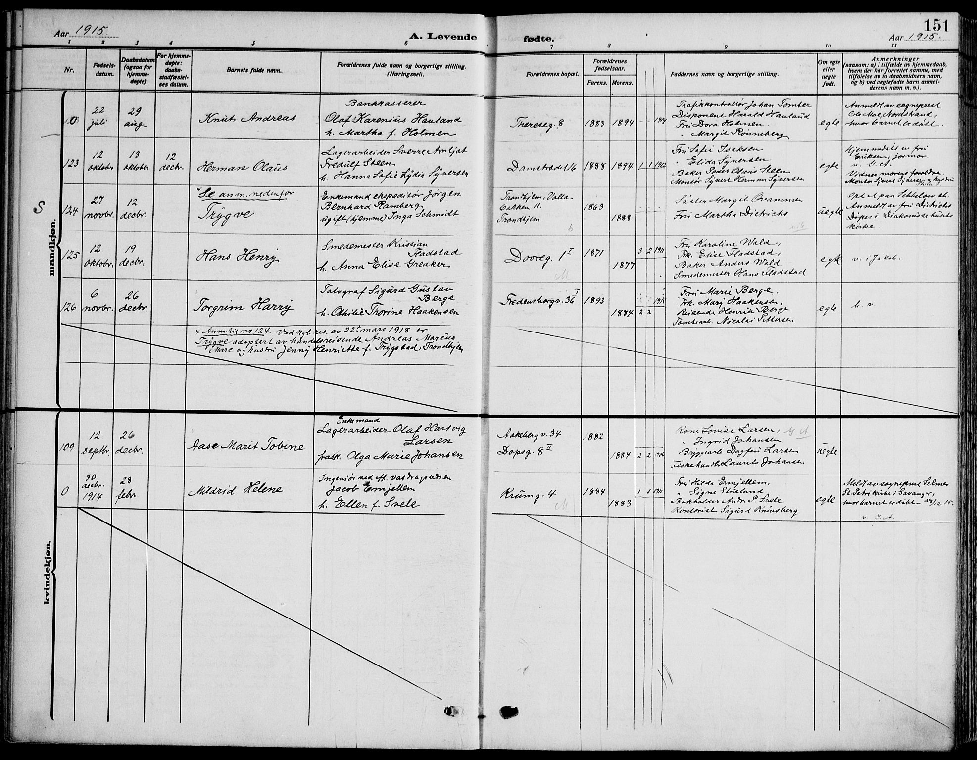 Gamle Aker prestekontor Kirkebøker, SAO/A-10617a/F/L0014: Parish register (official) no. 14, 1909-1924, p. 151