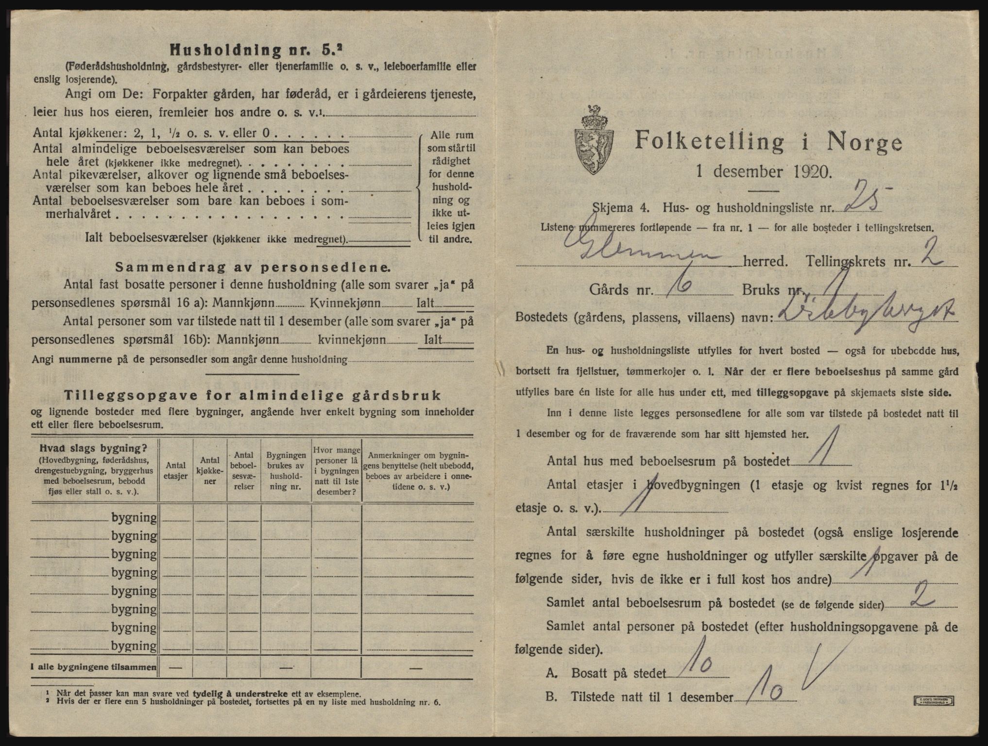 SAO, 1920 census for Glemmen, 1920, p. 247