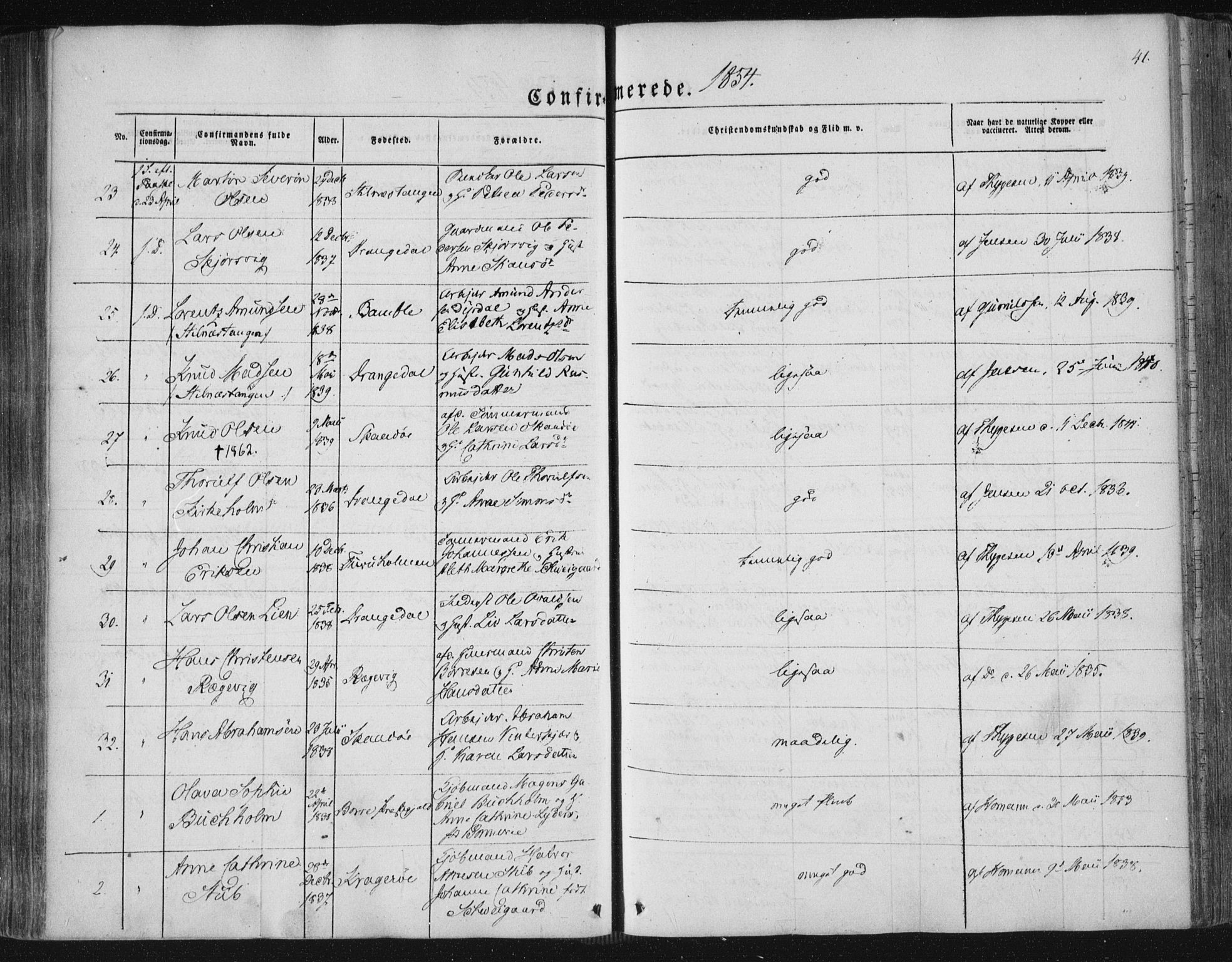 Kragerø kirkebøker, AV/SAKO-A-278/F/Fa/L0006: Parish register (official) no. 6, 1847-1861, p. 41