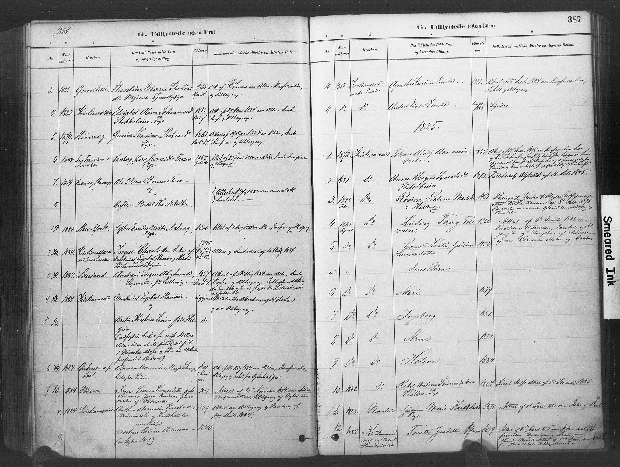 Søgne sokneprestkontor, SAK/1111-0037/F/Fa/Fab/L0012: Parish register (official) no. A 12, 1880-1891, p. 387