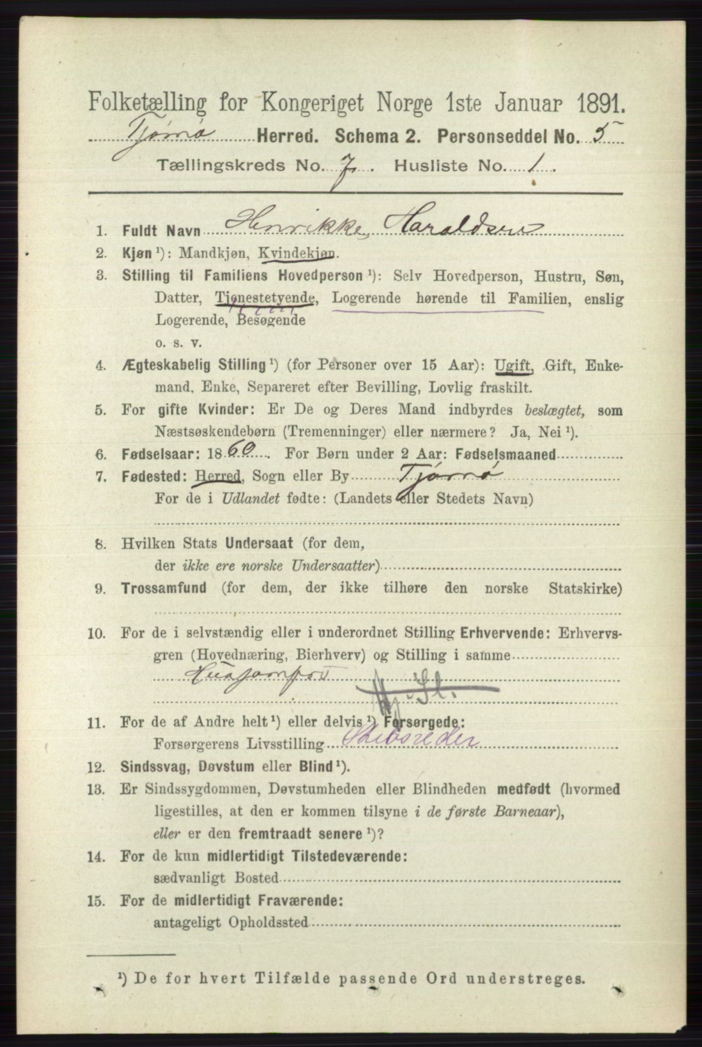 RA, 1891 census for 0723 Tjøme, 1891, p. 2464